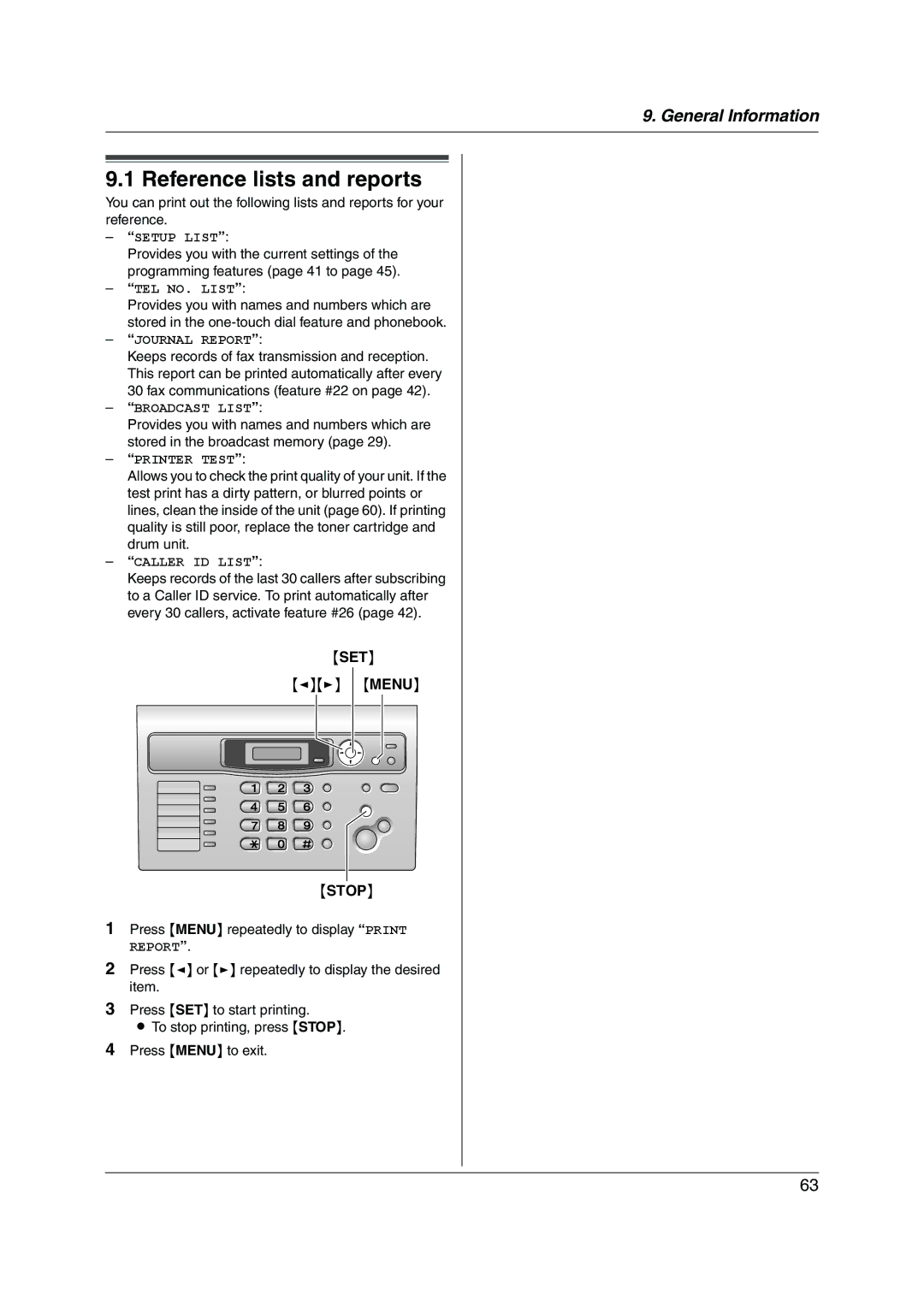 Panasonic KX-FL313HK operating instructions Reference lists and reports 