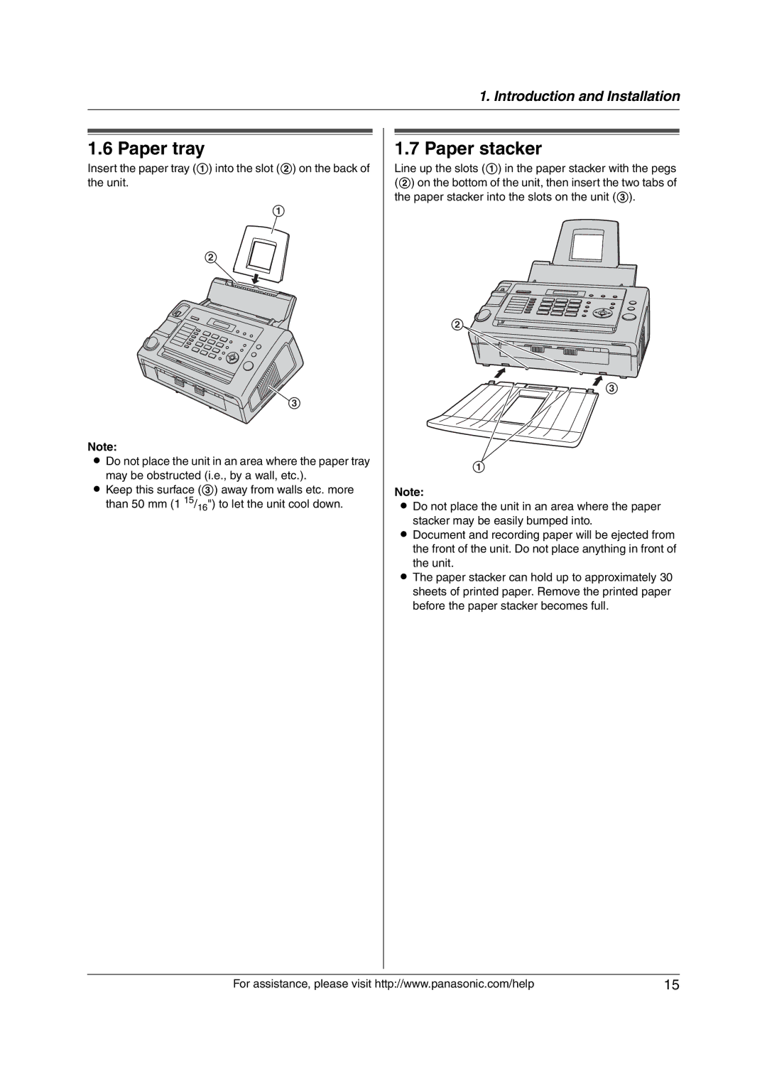 Panasonic KX-FL421 manual Paper tray, Paper stacker 