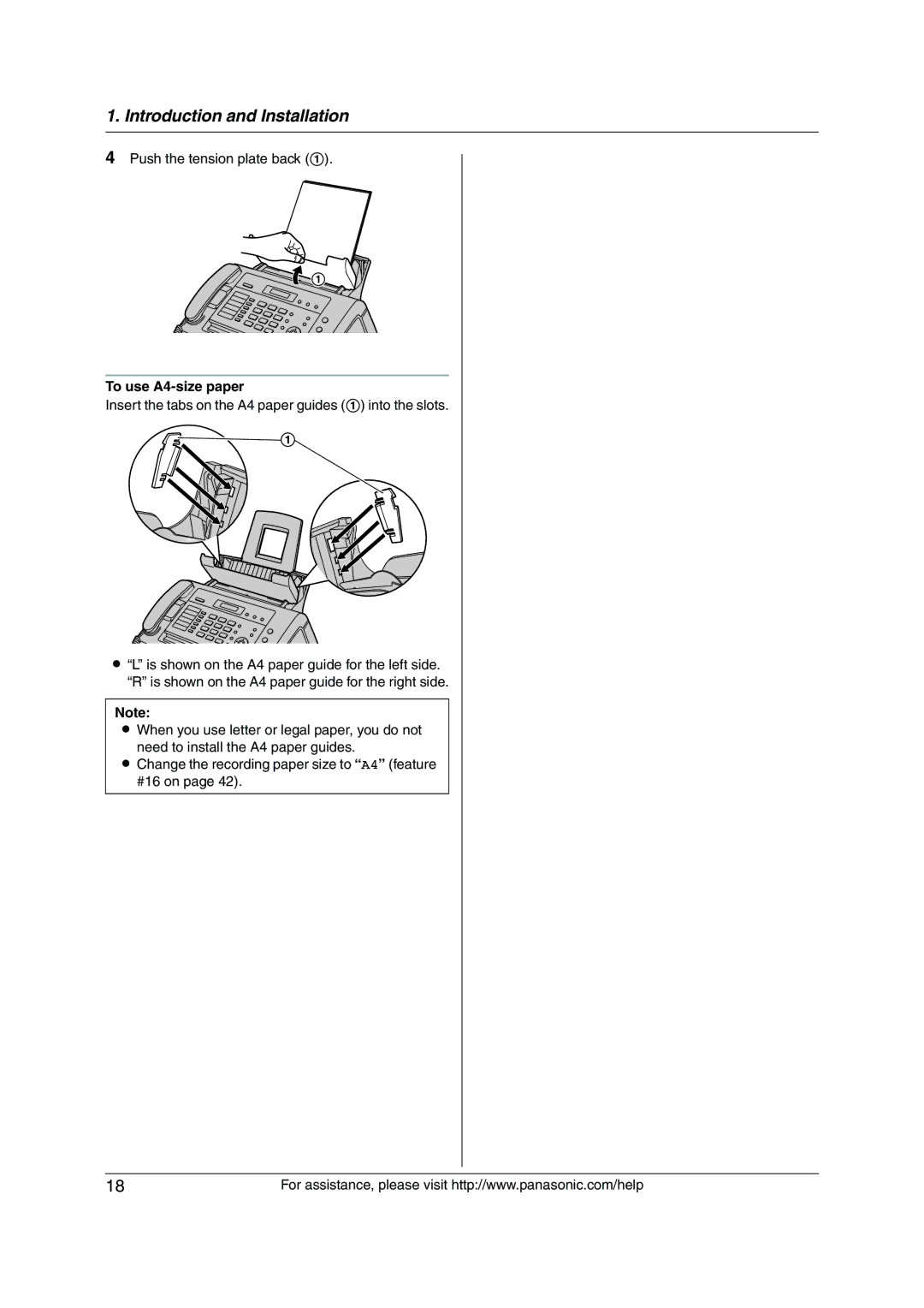 Panasonic KX-FL421 manual To use A4-size paper, Insert the tabs on the A4 paper guides 1 into the slots 