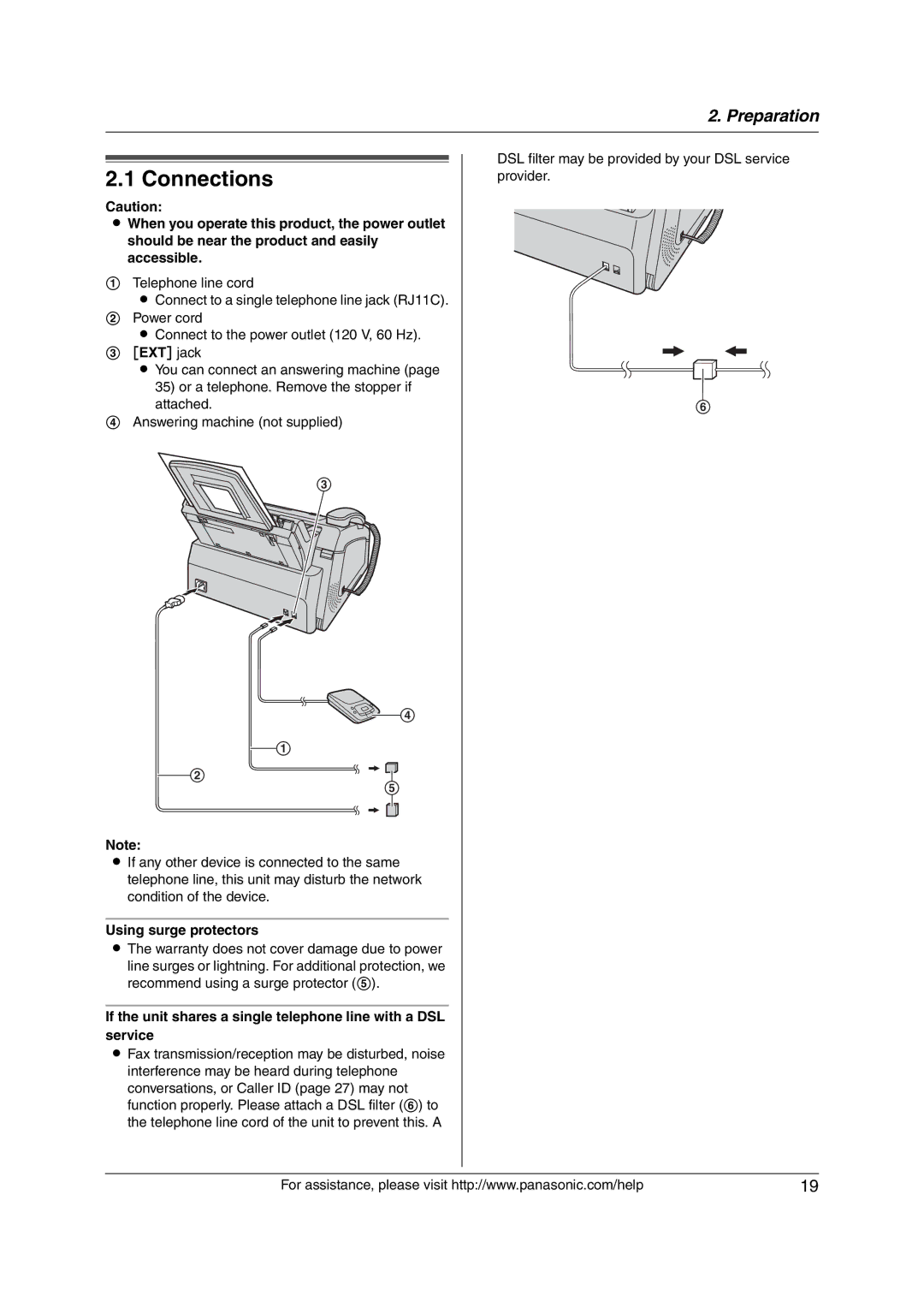 Panasonic KX-FL421 manual Connections, Using surge protectors 