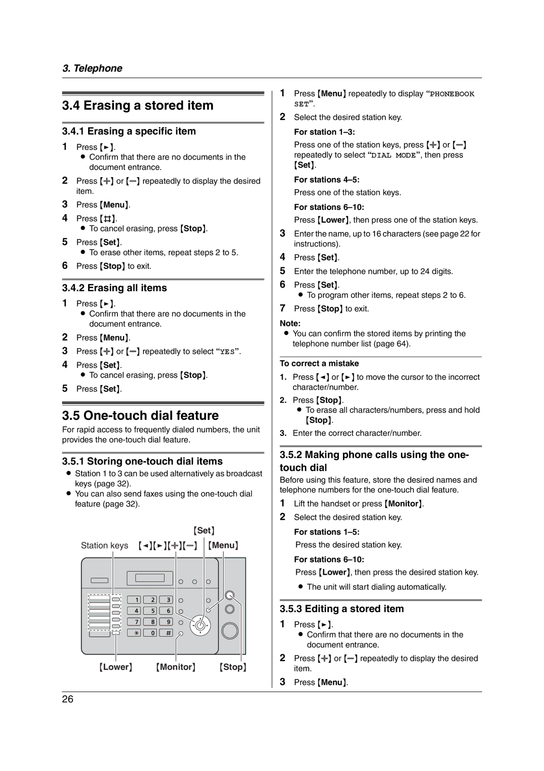 Panasonic KX-FL421 manual Erasing a stored item, One-touch dial feature 