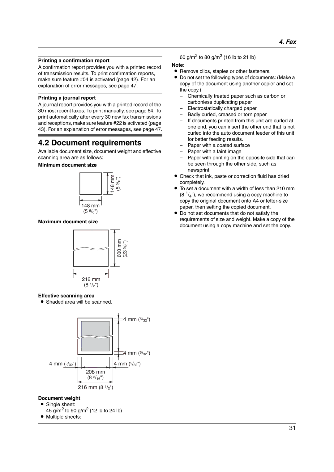 Panasonic KX-FL421 manual Document requirements 