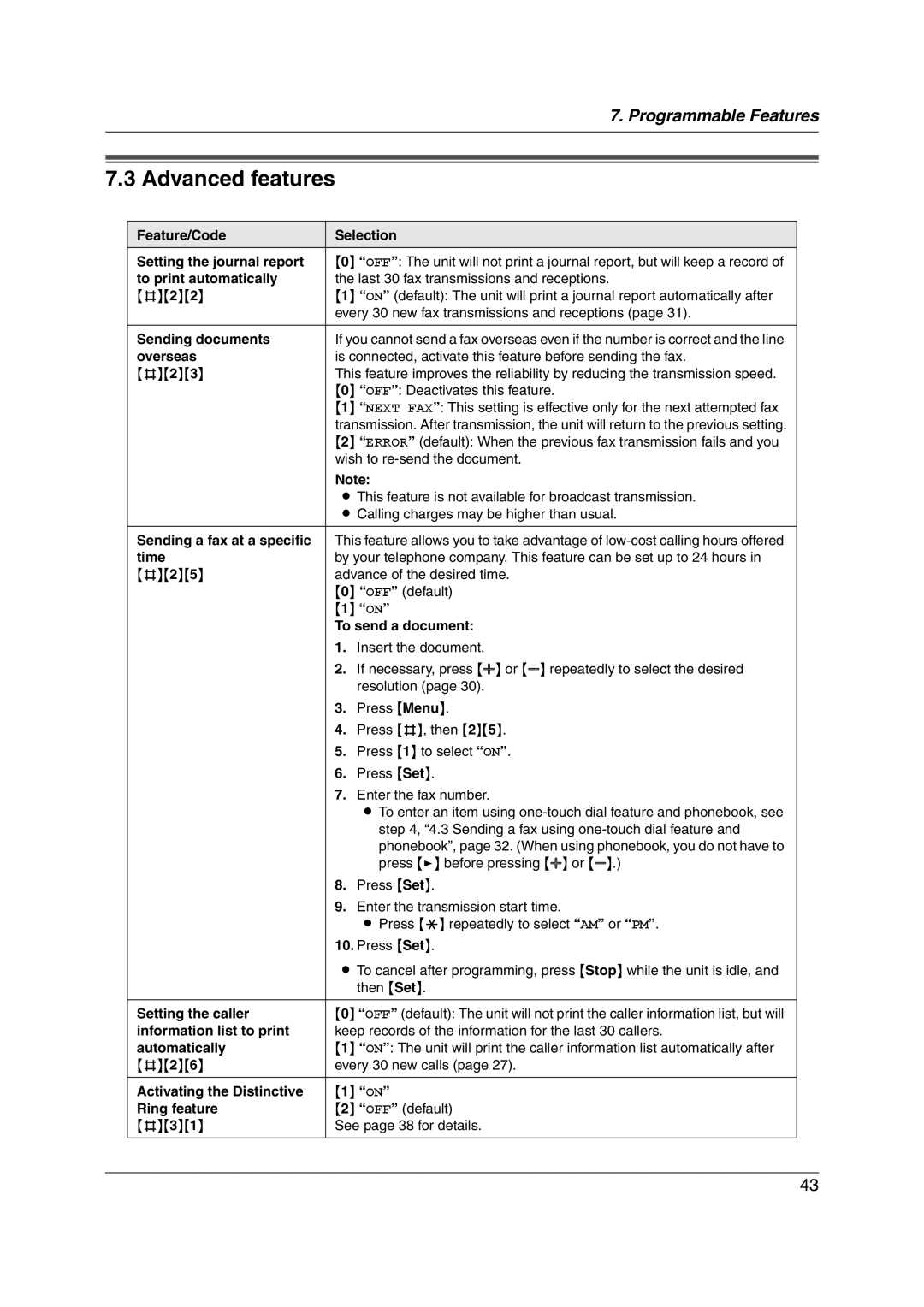 Panasonic KX-FL421 manual Advanced features 