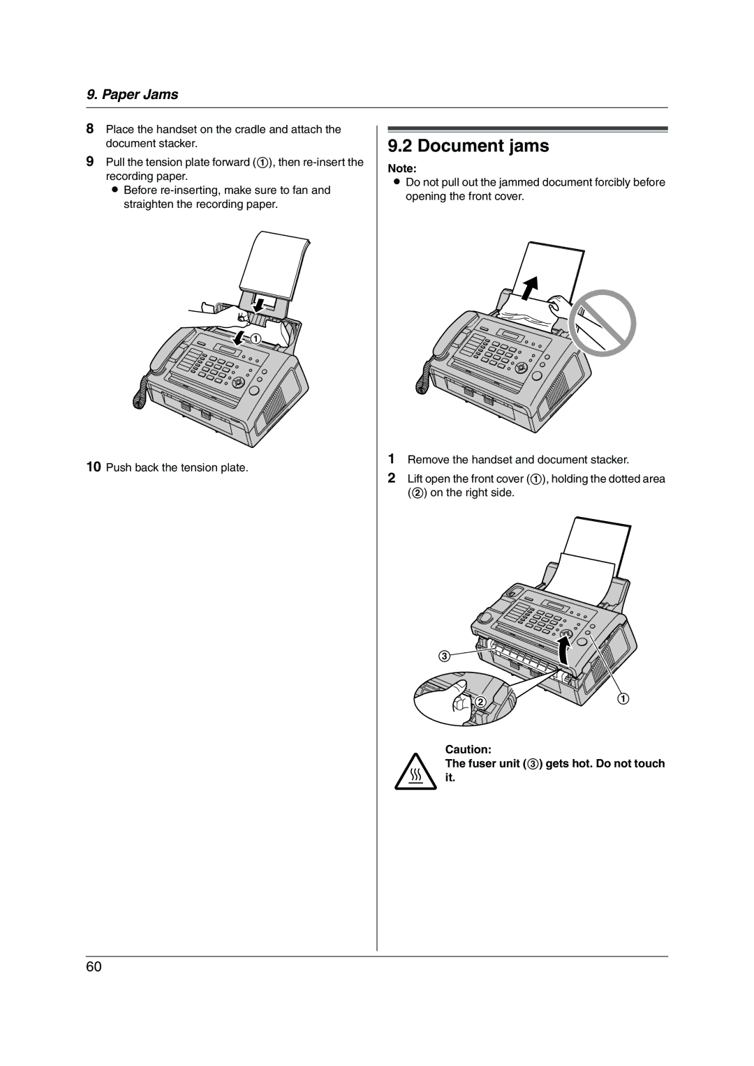 Panasonic KX-FL421 manual Document jams 