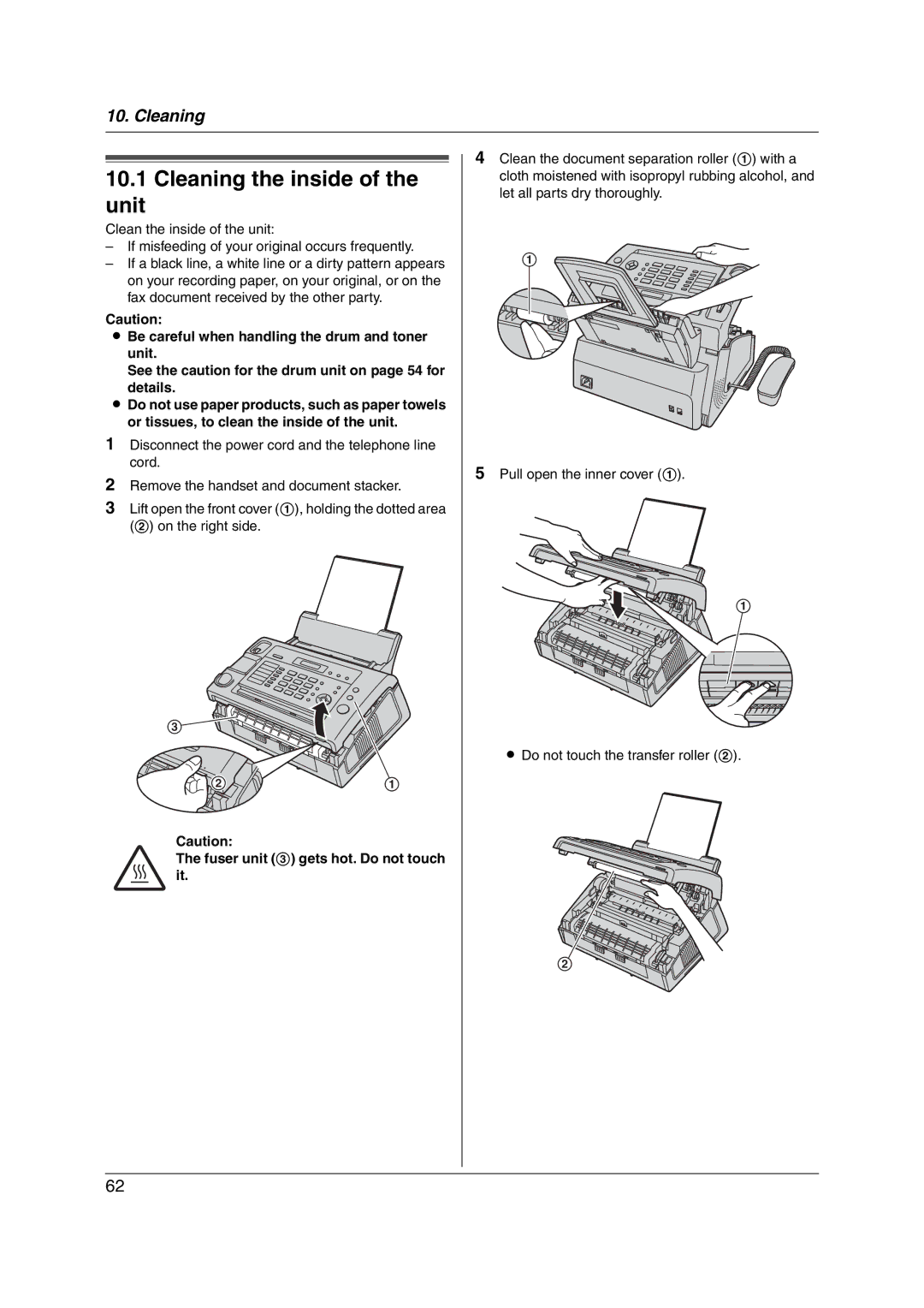 Panasonic KX-FL421 manual Cleaning the inside Unit 