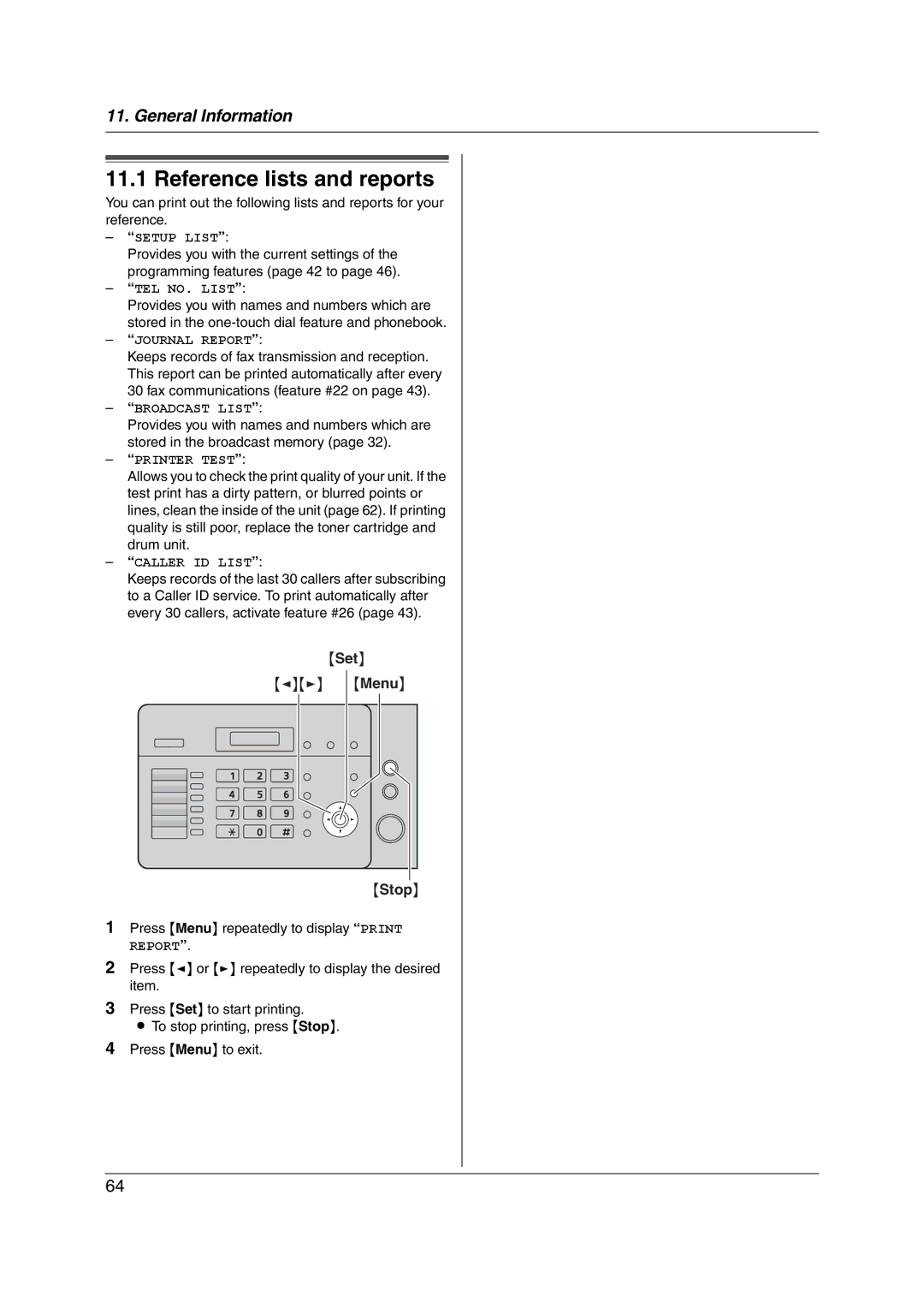 Panasonic KX-FL421 manual Reference lists and reports 