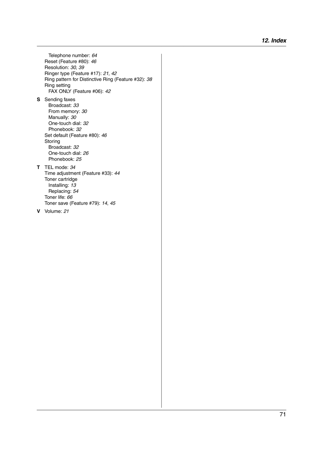 Panasonic KX-FL421 manual Index 