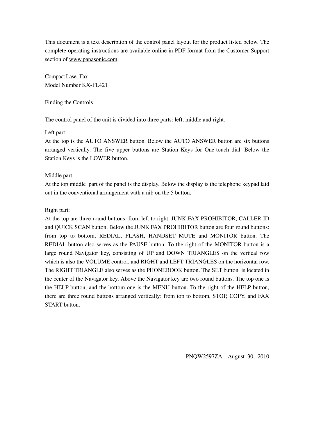 Panasonic KX-FL421 manual 