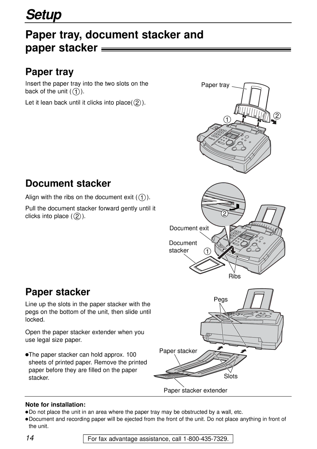 Panasonic KX-FL501 manual Paper tray, document stacker and paper stacker, Document stacker, Paper stacker 