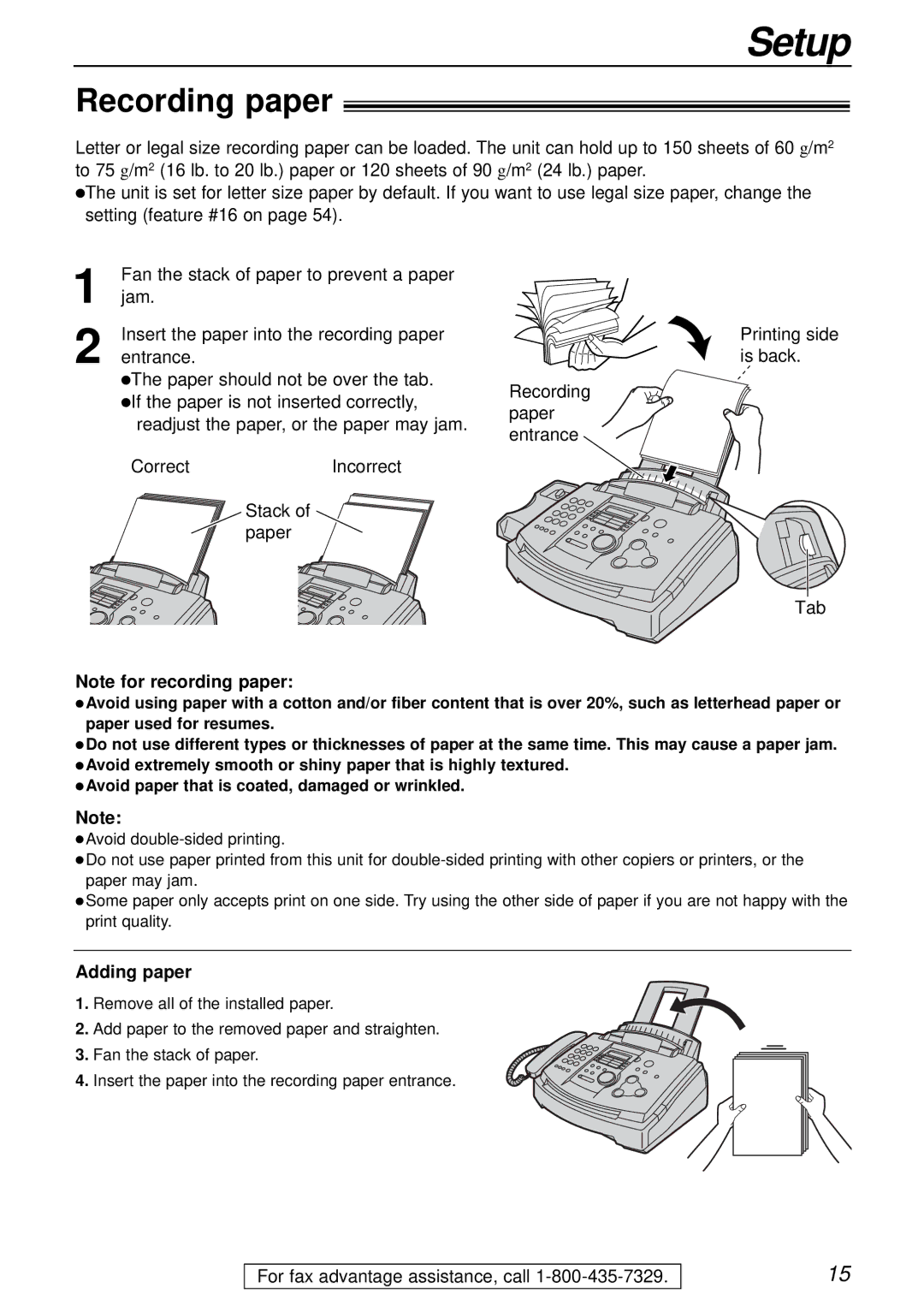 Panasonic KX-FL501 manual Recording paper, Adding paper 