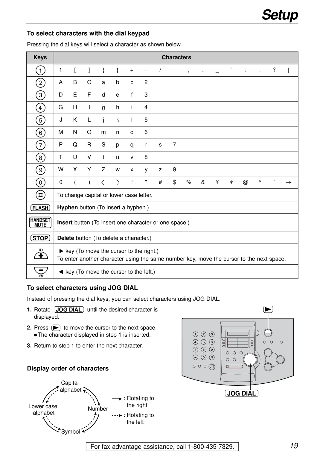 Panasonic KX-FL501 manual To select characters with the dial keypad, To select characters using JOG Dial 