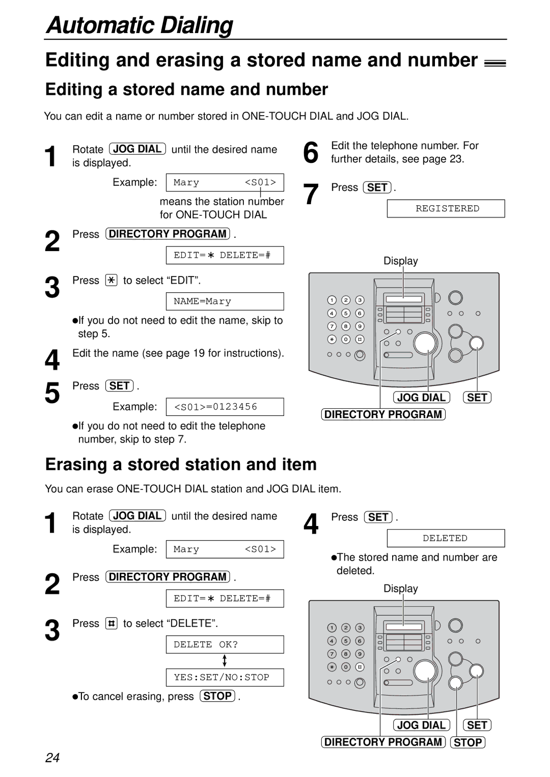 Panasonic KX-FL501 manual Editing and erasing a stored name and number, Editing a stored name and number 