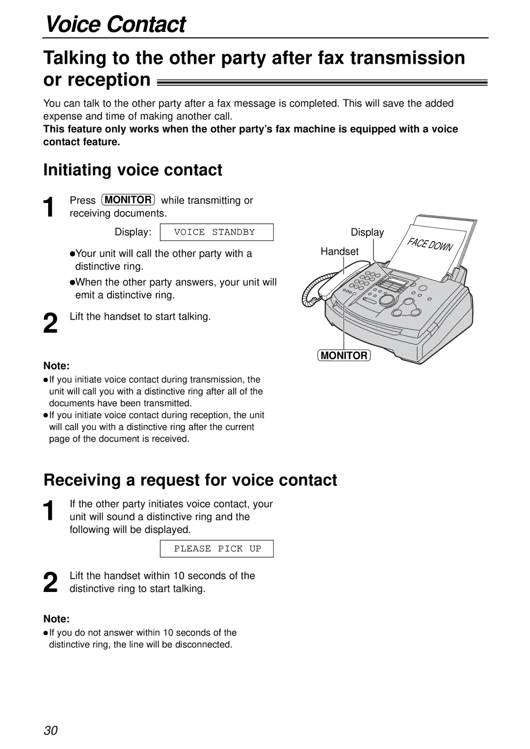 Panasonic KX-FL501 manual Voice Contact, Initiating voice contact, Receiving a request for voice contact, Press Monitor 