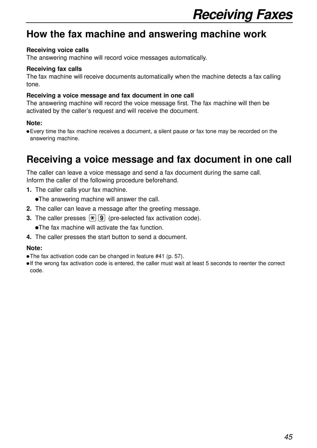 Panasonic KX-FL501 How the fax machine and answering machine work, Receiving a voice message and fax document in one call 