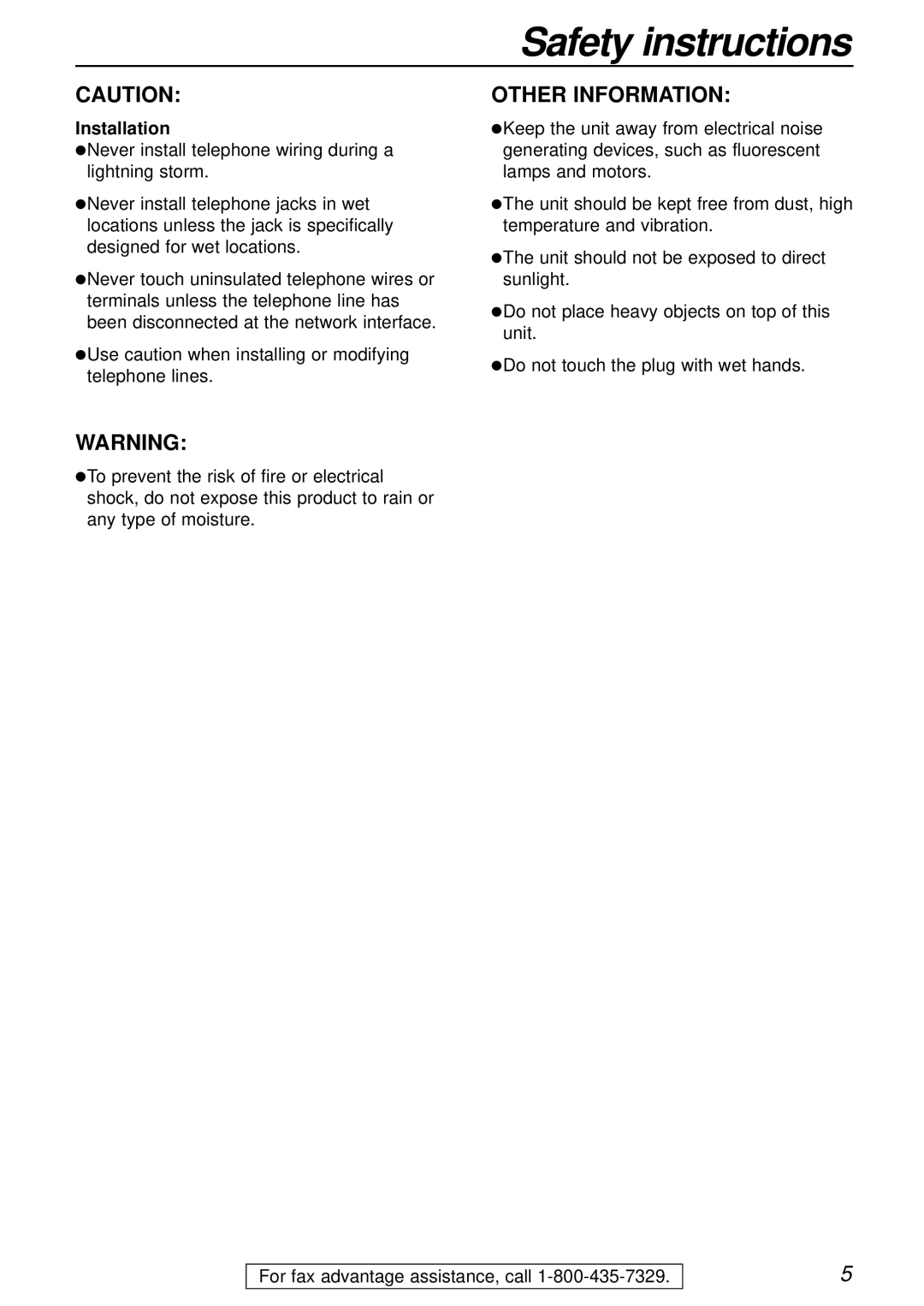 Panasonic KX-FL501 manual Other Information, Installation 