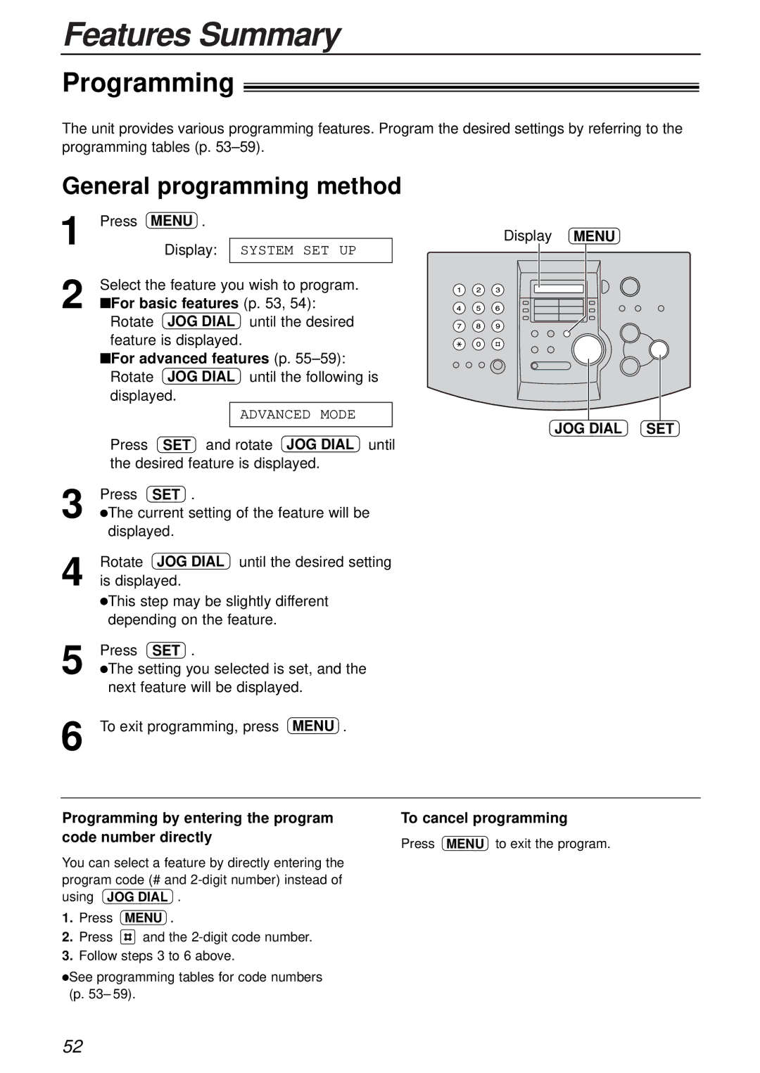 Panasonic KX-FL501 manual Features Summary, Programming, General programming method 