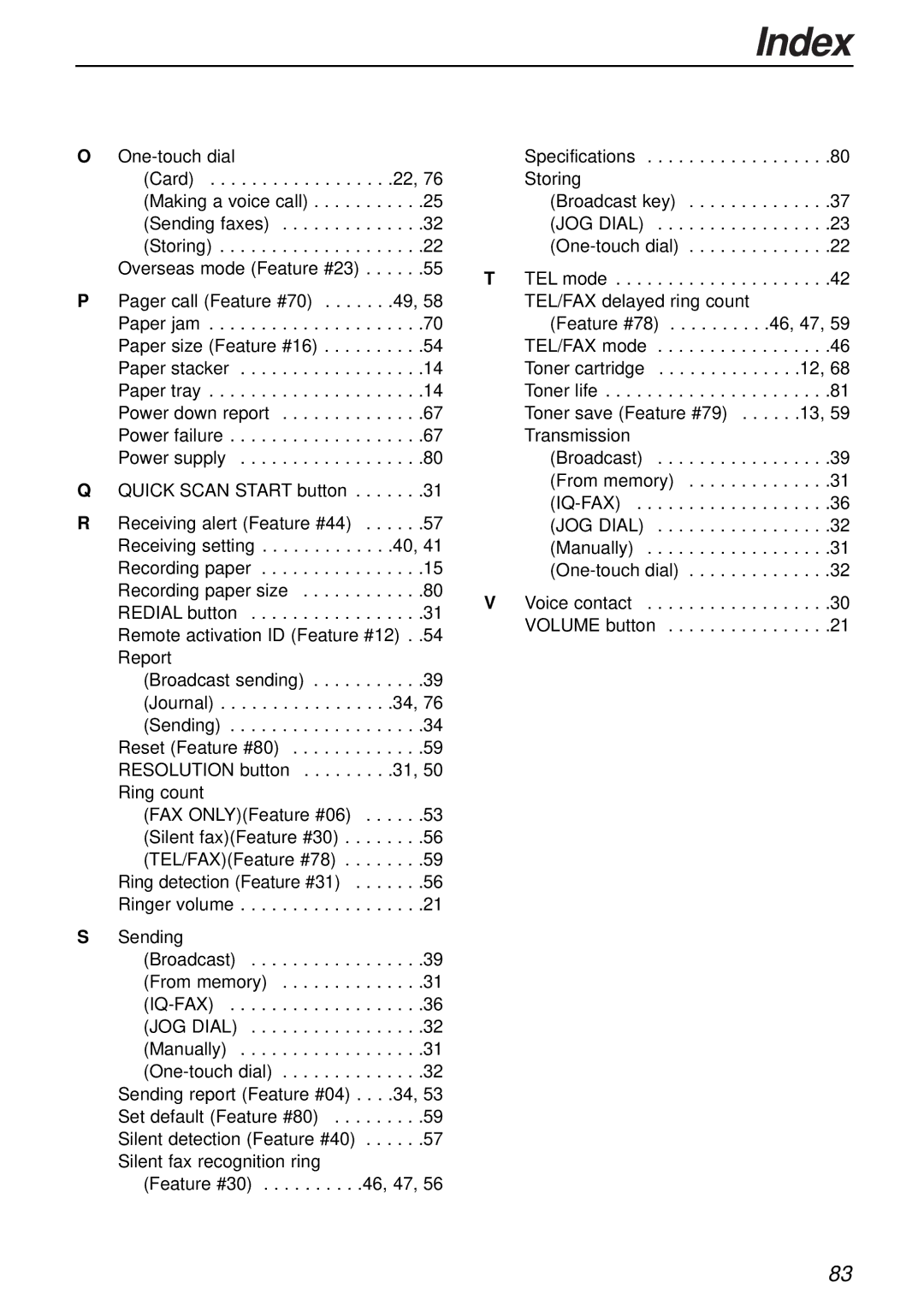 Panasonic KX-FL501 manual Index 