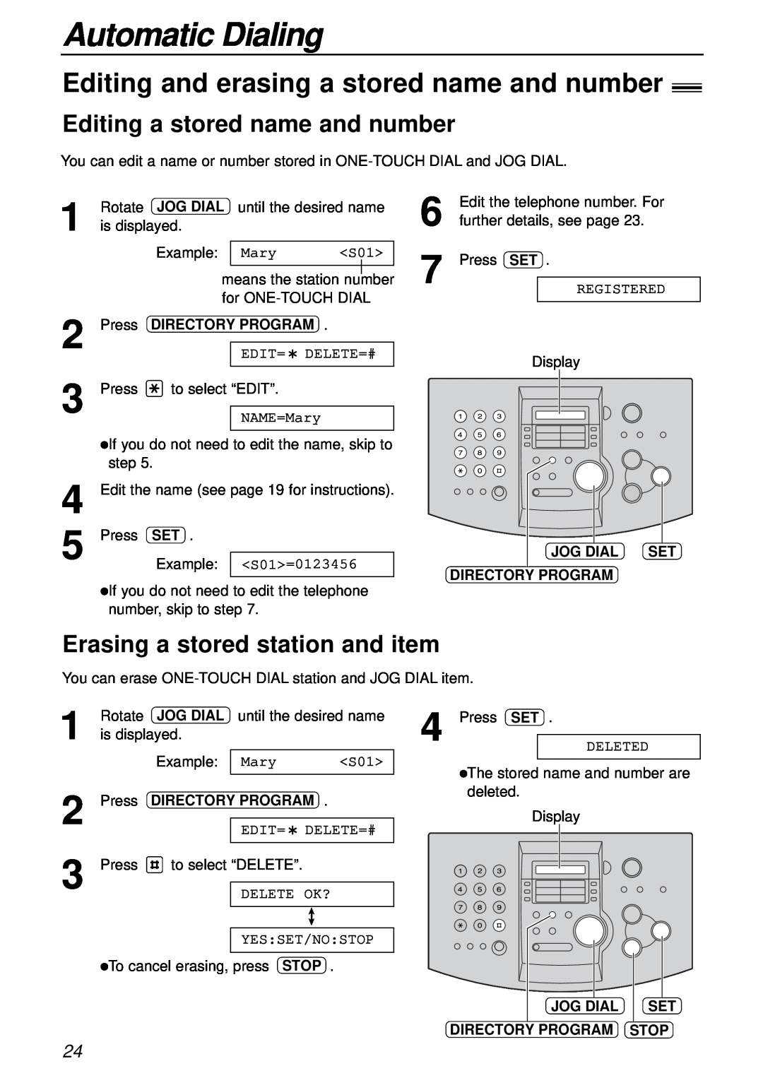 Panasonic KX-FL501 manual Editing and erasing a stored name and number, Editing a stored name and number, Automatic Dialing 