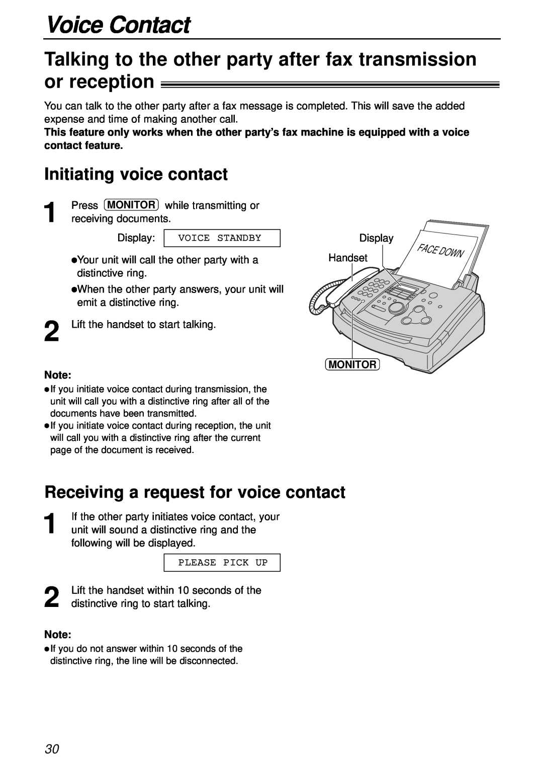 Panasonic KX-FL501 Voice Contact, Talking to the other party after fax transmission or reception, Initiating voice contact 