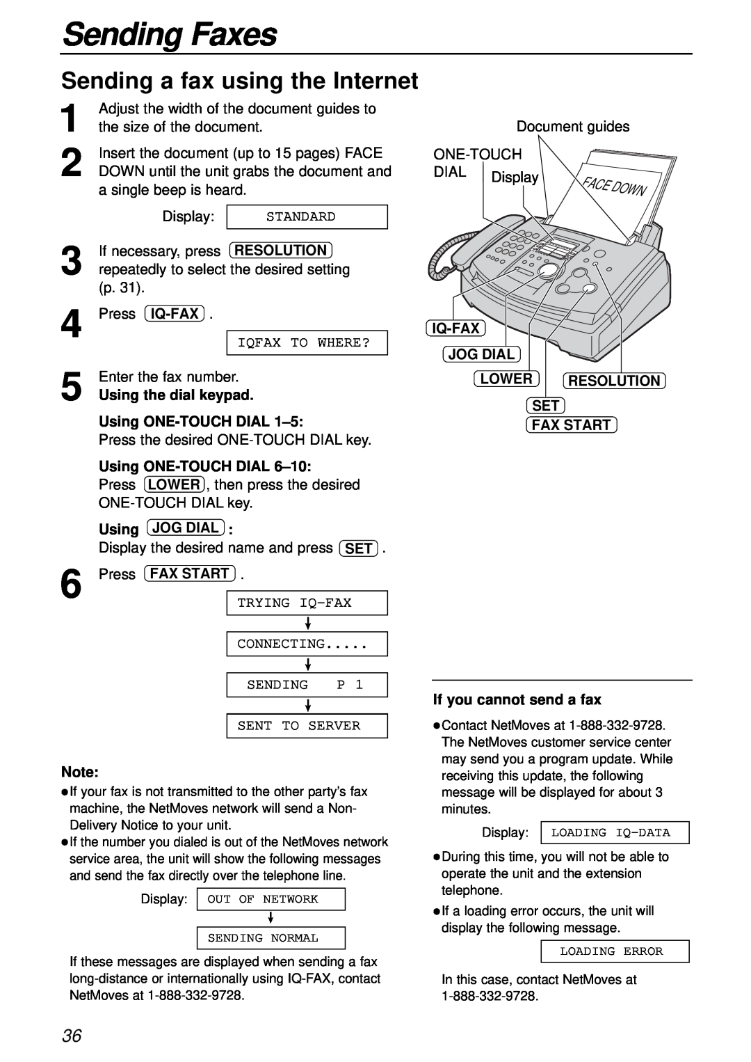 Panasonic KX-FL501 Sending a fax using the Internet, Sending Faxes, Resolution, Iq-Fax, Using the dial keypad, Jog Dial 