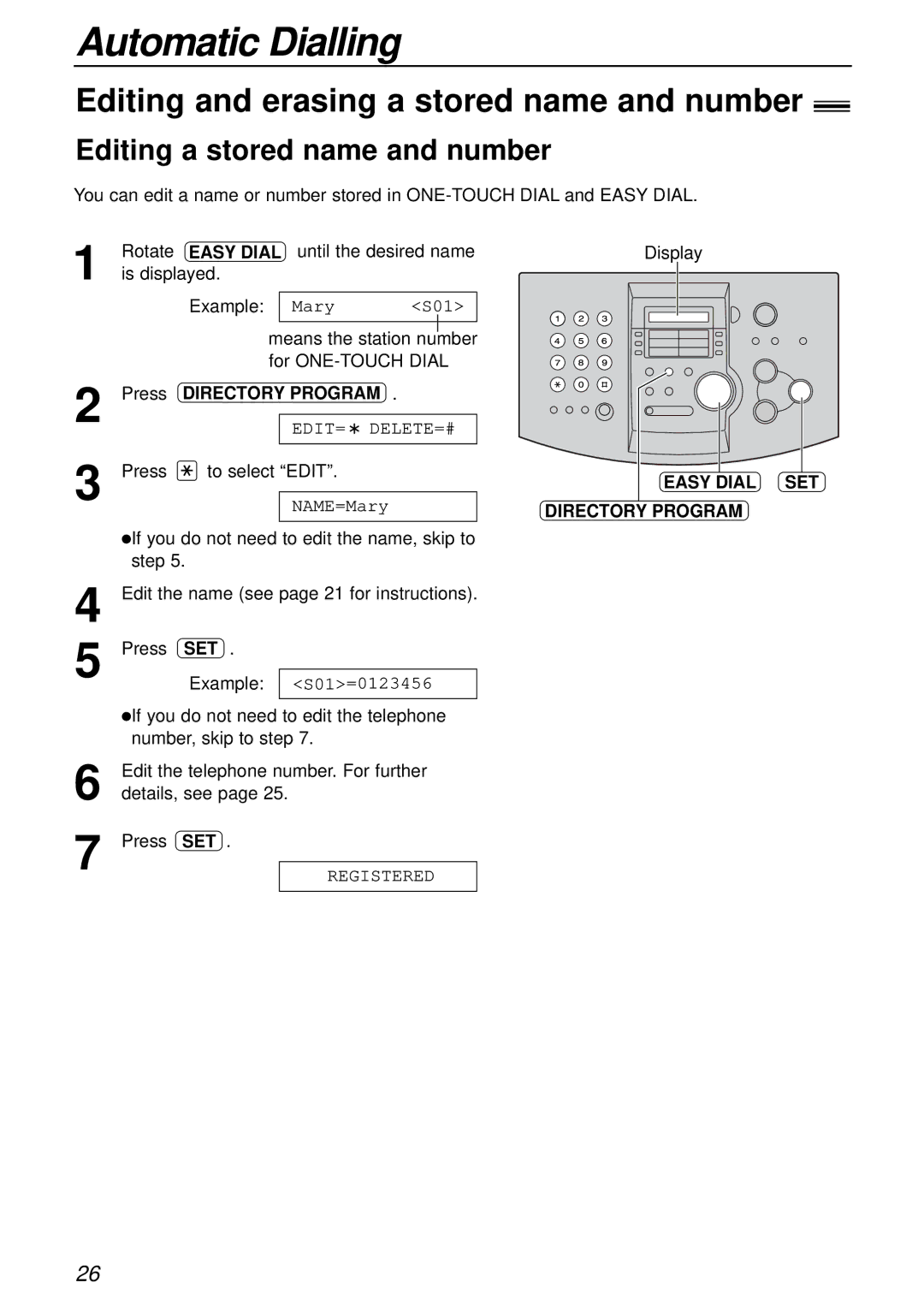 Panasonic KX-FL501AL, KX-FL501NZ manual Editing and erasing a stored name and number, Editing a stored name and number 