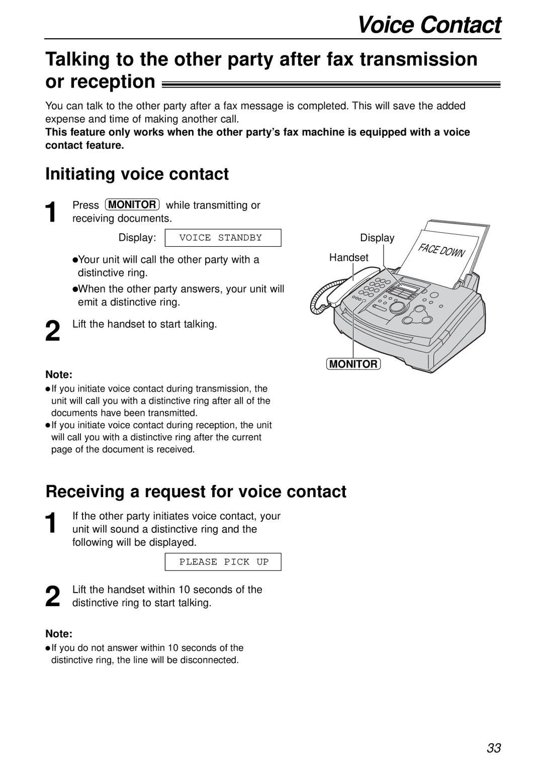 Panasonic KX-FL501NZ manual Voice Contact, Initiating voice contact, Receiving a request for voice contact, Press Monitor 