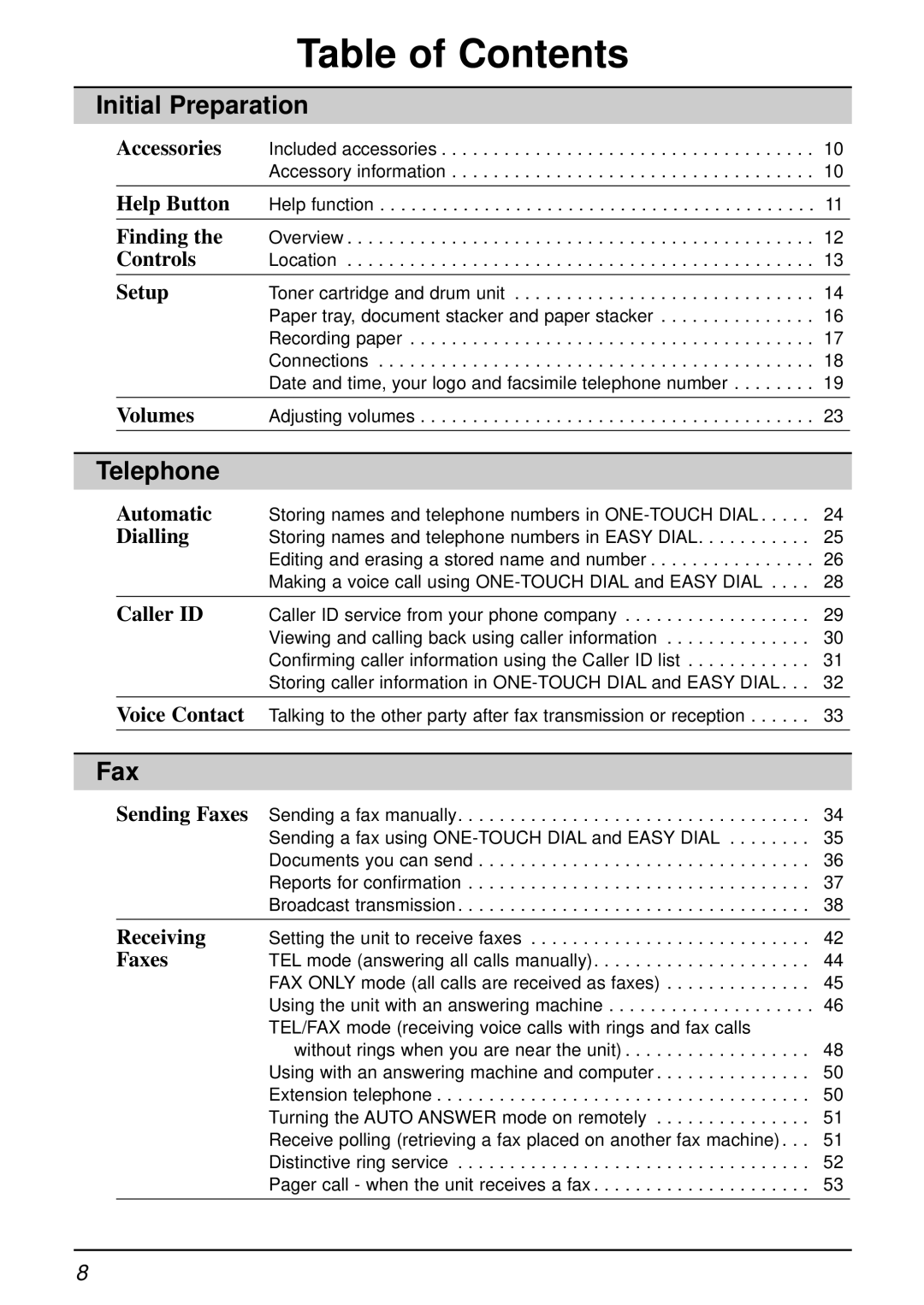 Panasonic KX-FL501AL, KX-FL501NZ manual Table of Contents 