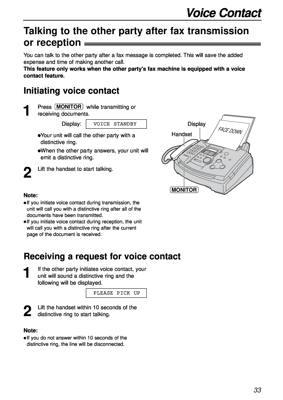 Panasonic KX-FL501NZ Voice Contact, Talking to the other party after fax transmission or reception, Press MONITOR, Monitor 