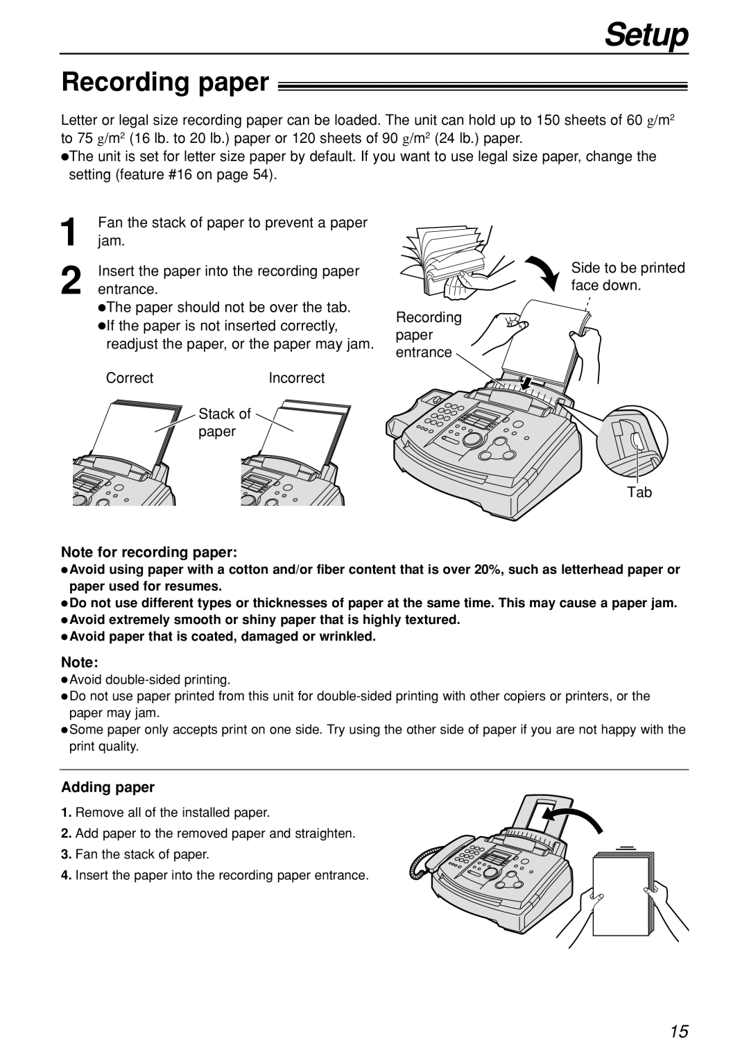 Panasonic KX-FL501C manual Recording paper, Adding paper 