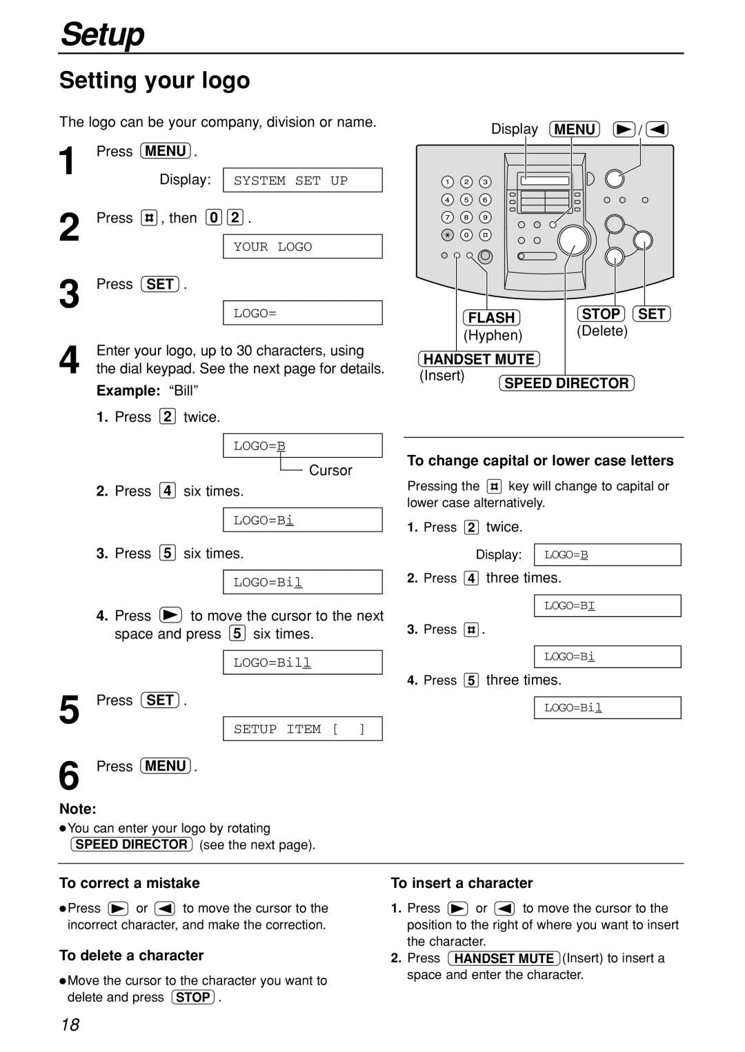 Panasonic KX-FL501C manual Setting your logo, Flash, Handset Mute 