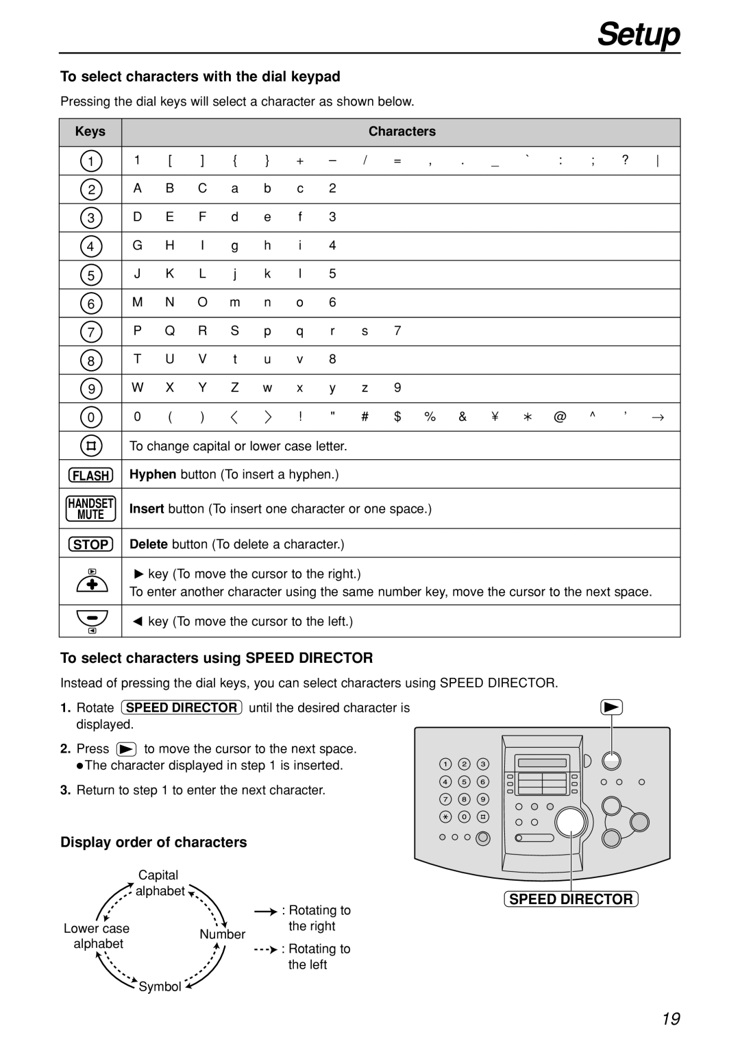 Panasonic KX-FL501C manual To select characters with the dial keypad, To select characters using Speed Director 