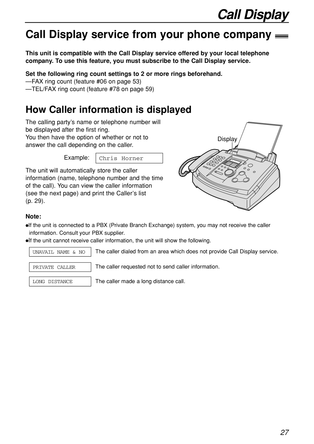 Panasonic KX-FL501C manual Call Display service from your phone company, How Caller information is displayed 