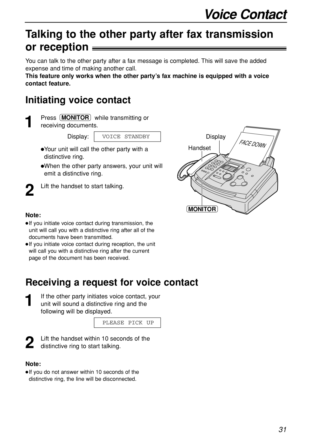 Panasonic KX-FL501C manual Voice Contact, Initiating voice contact, Receiving a request for voice contact, Press Monitor 