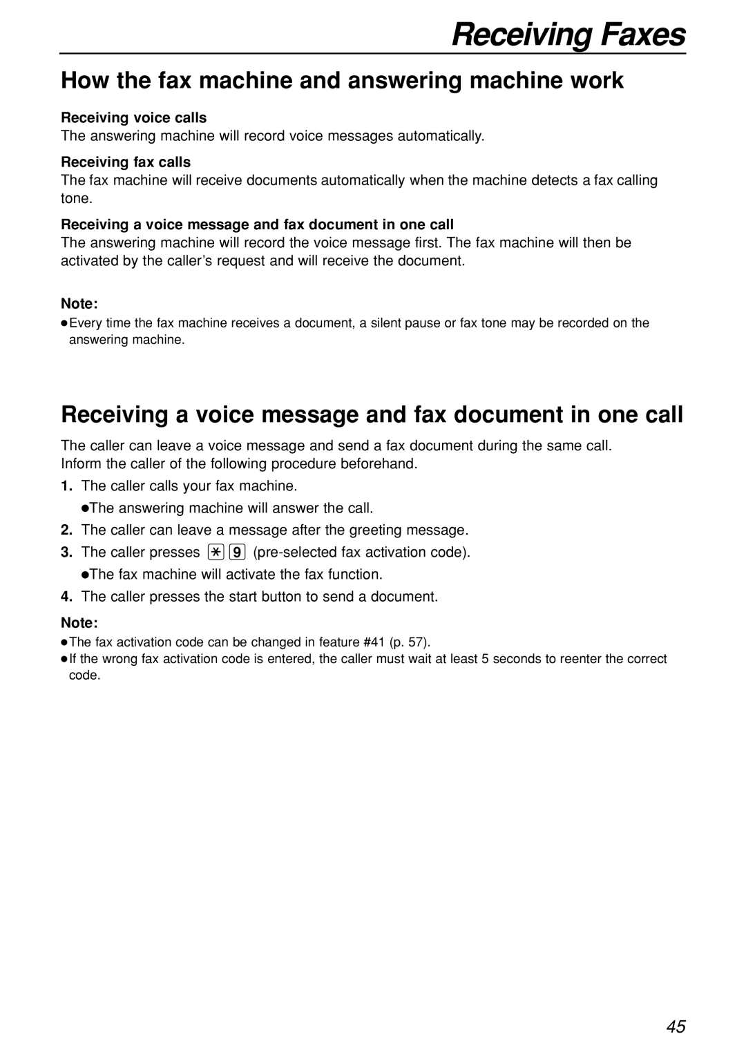 Panasonic KX-FL501C How the fax machine and answering machine work, Receiving a voice message and fax document in one call 