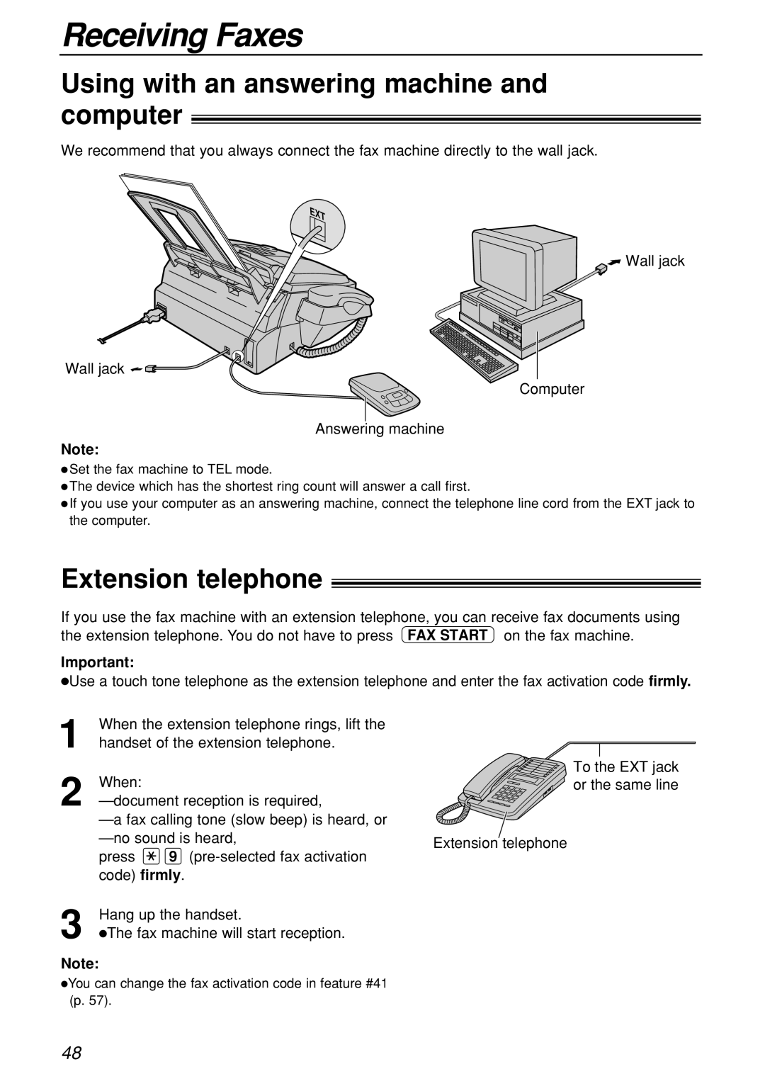 Panasonic KX-FL501C manual Using with an answering machine and computer, Extension telephone 