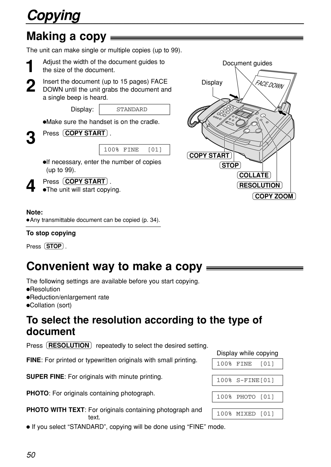 Panasonic KX-FL501C manual Copying, Making a copy, Convenient way to make a copy 