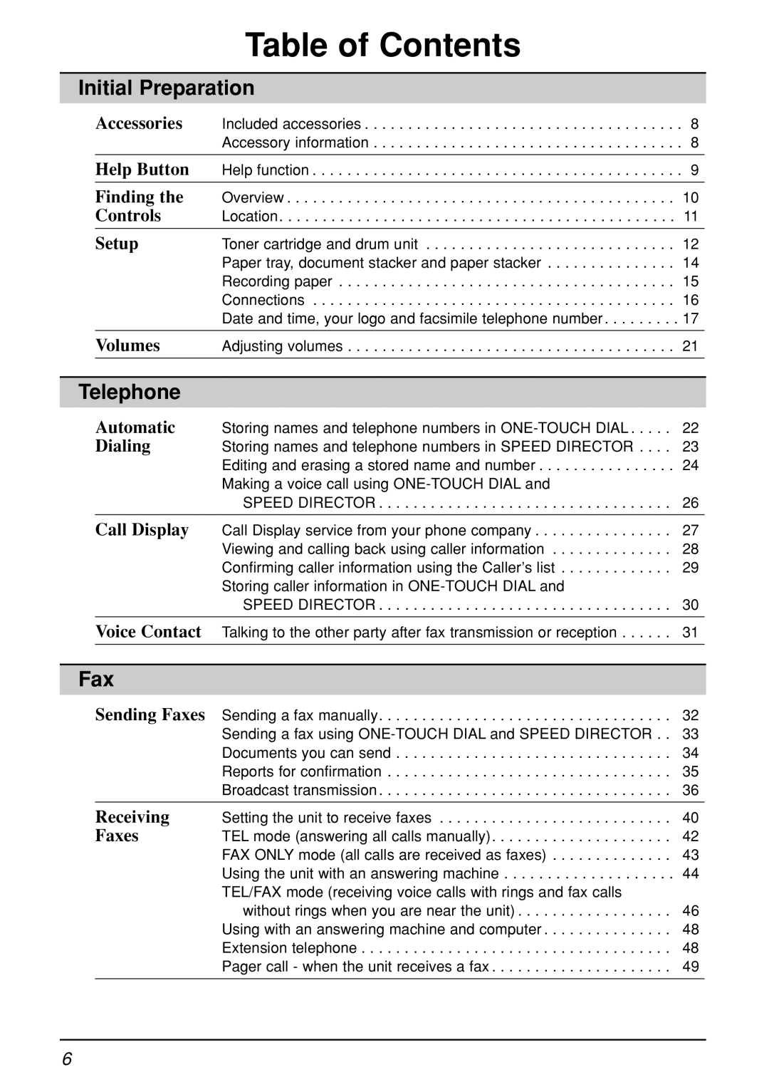 Panasonic KX-FL501C manual Table of Contents 