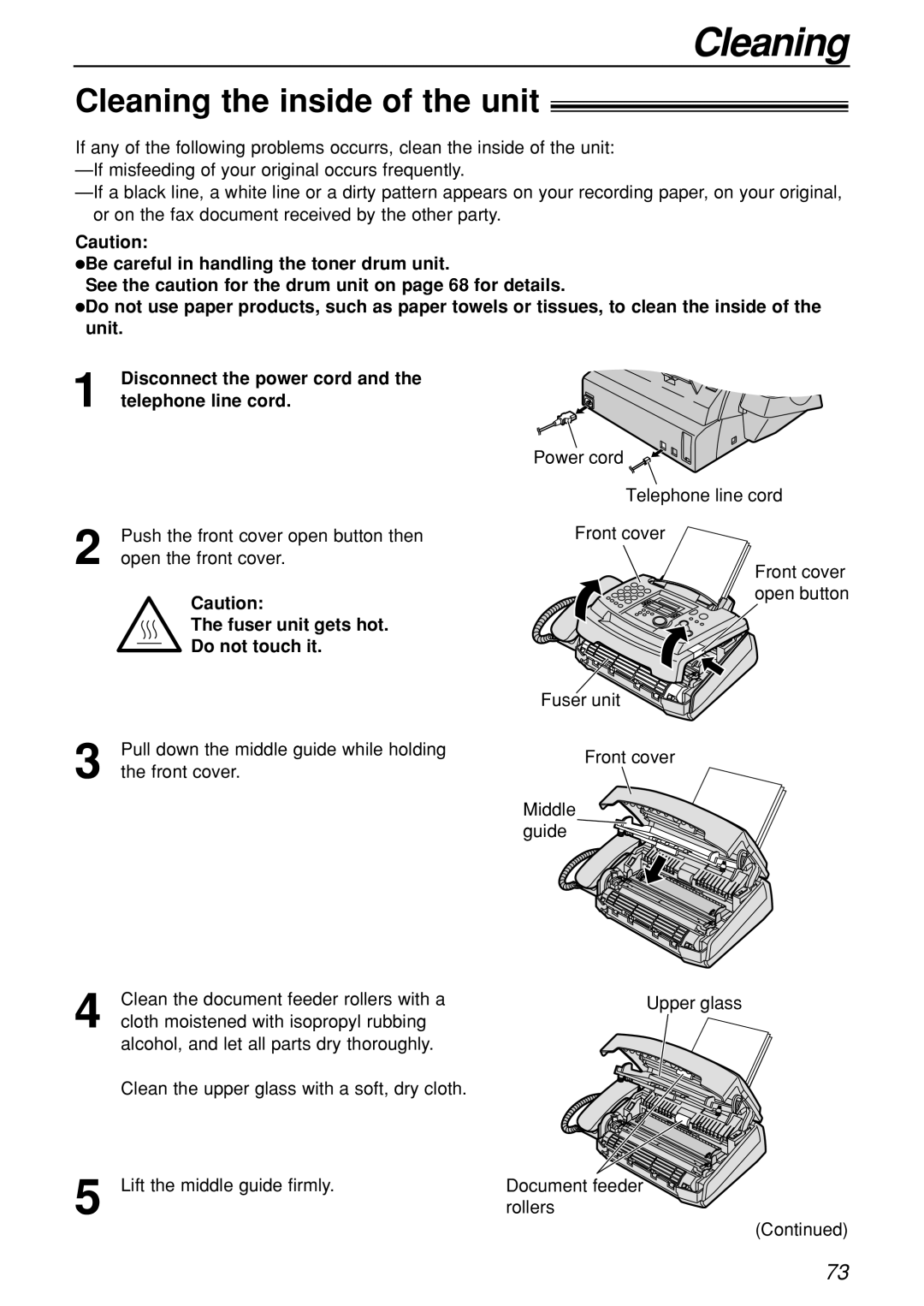 Panasonic KX-FL501C manual Cleaning the inside of the unit 