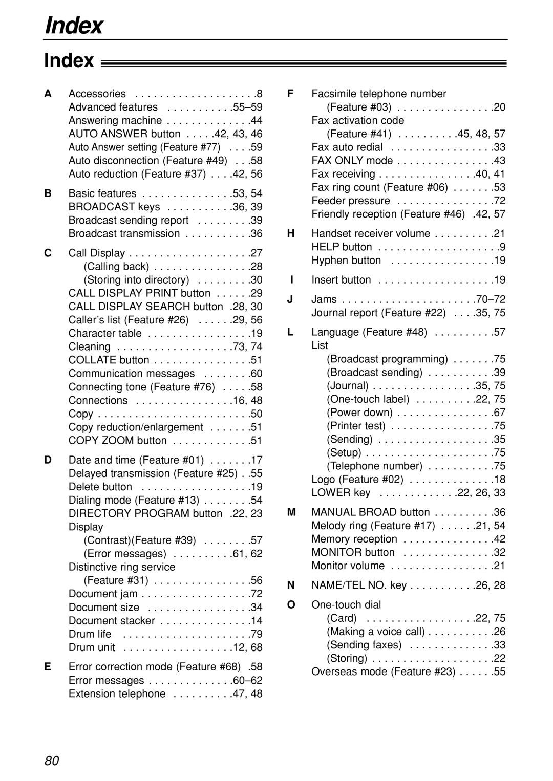 Panasonic KX-FL501C manual Index 