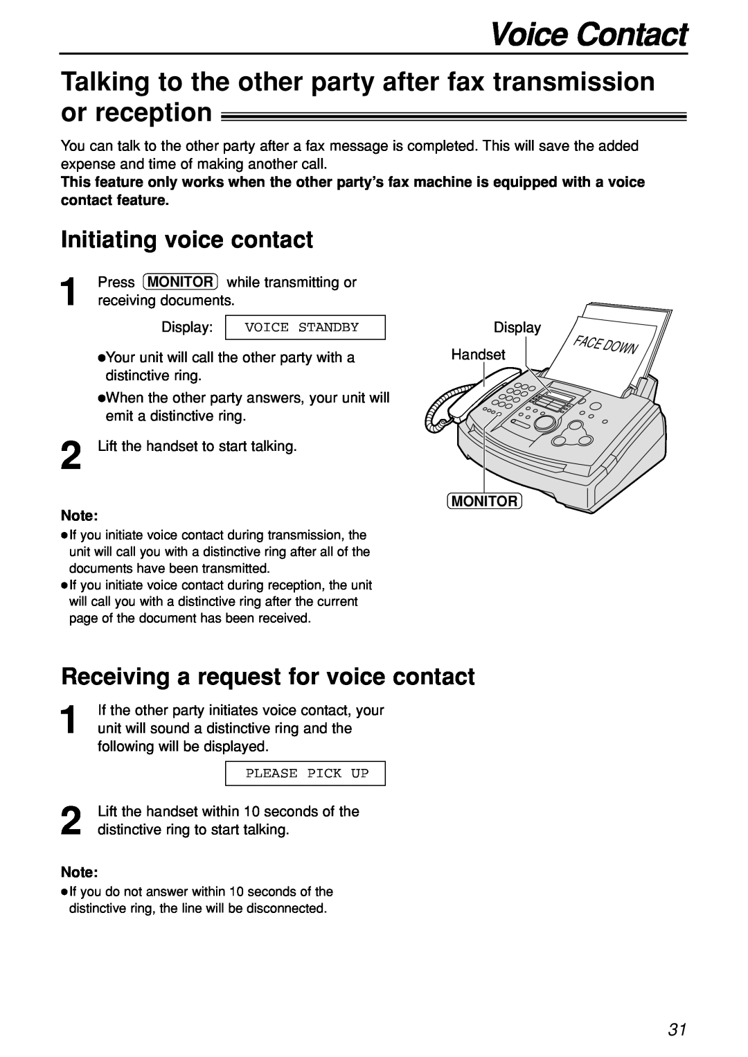 Panasonic KX-FL501C manual Voice Contact, Talking to the other party after fax transmission or reception 