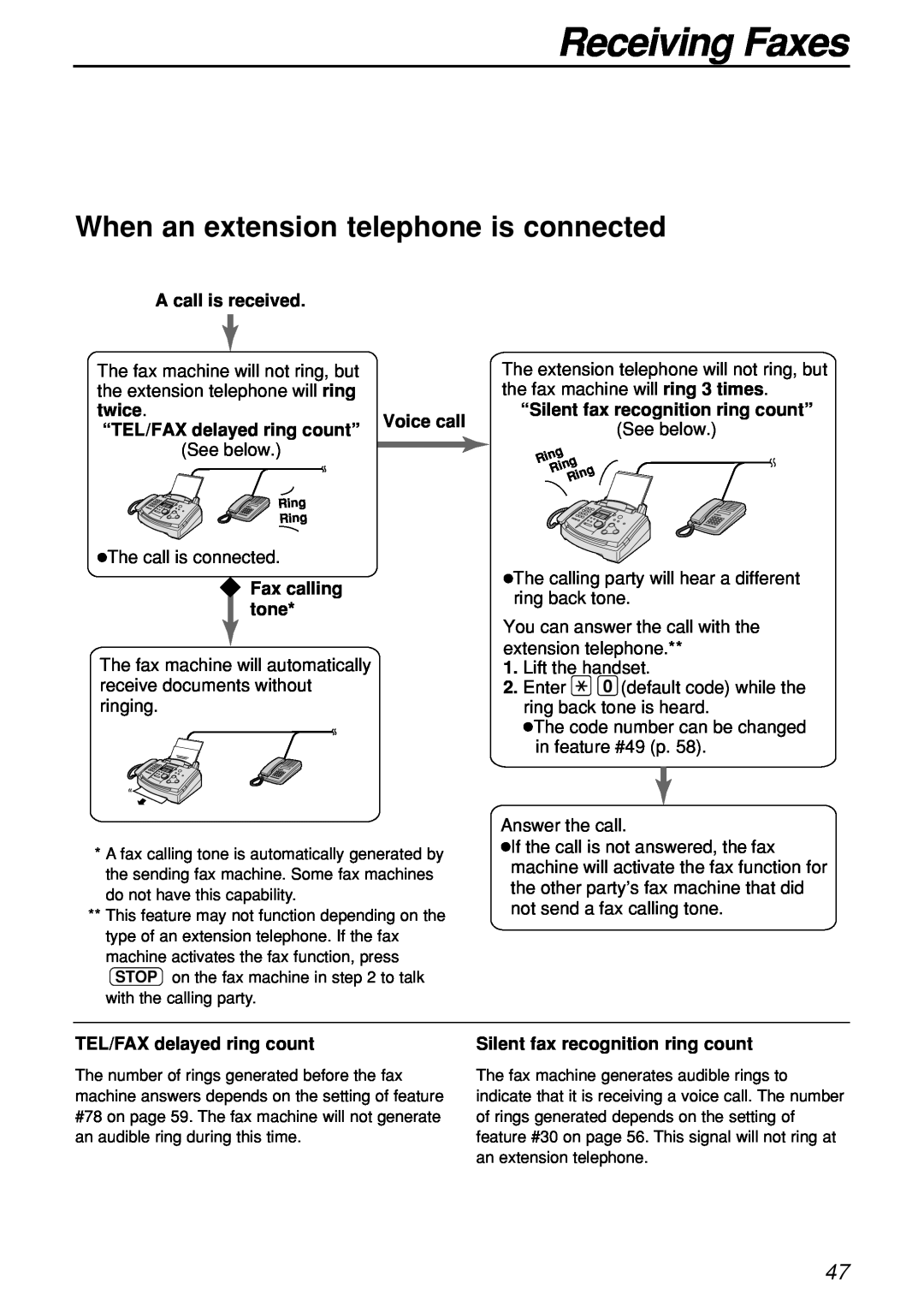 Panasonic KX-FL501C manual When an extension telephone is connected, Receiving Faxes 