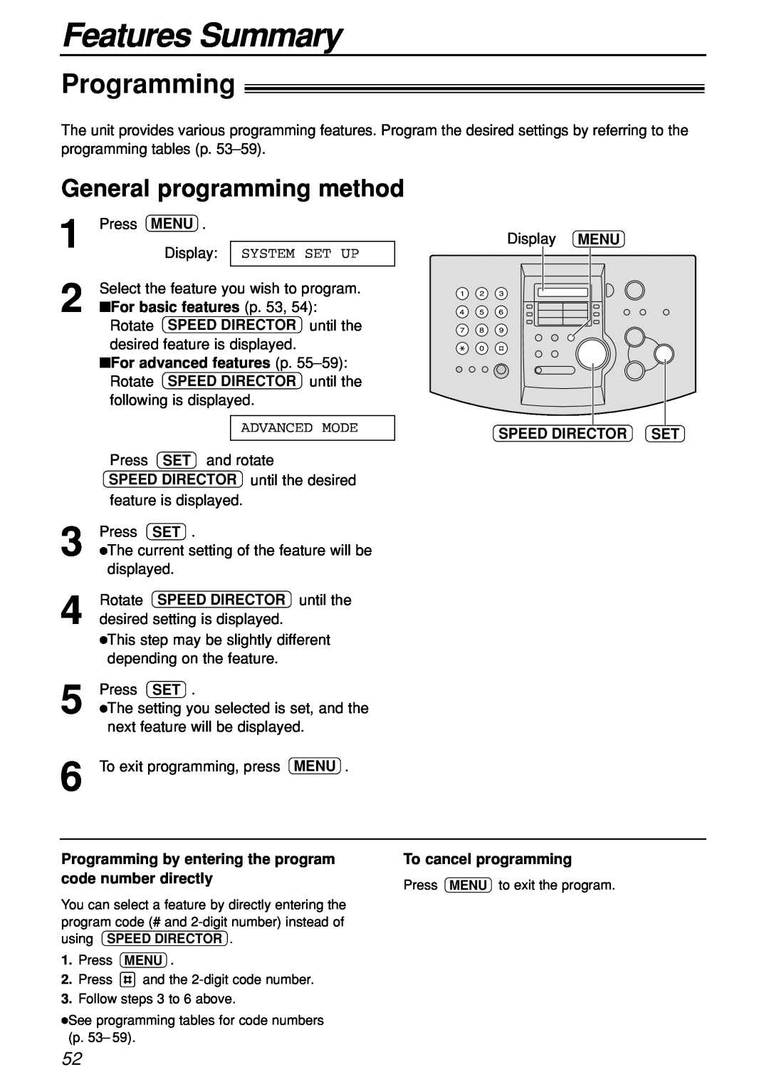 Panasonic KX-FL501C manual Features Summary, Programming, General programming method 