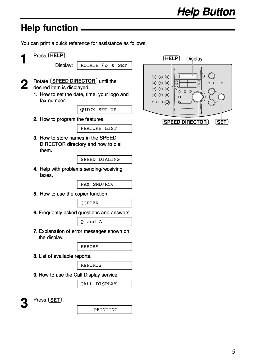 Panasonic KX-FL501C manual Help Button, Help function 