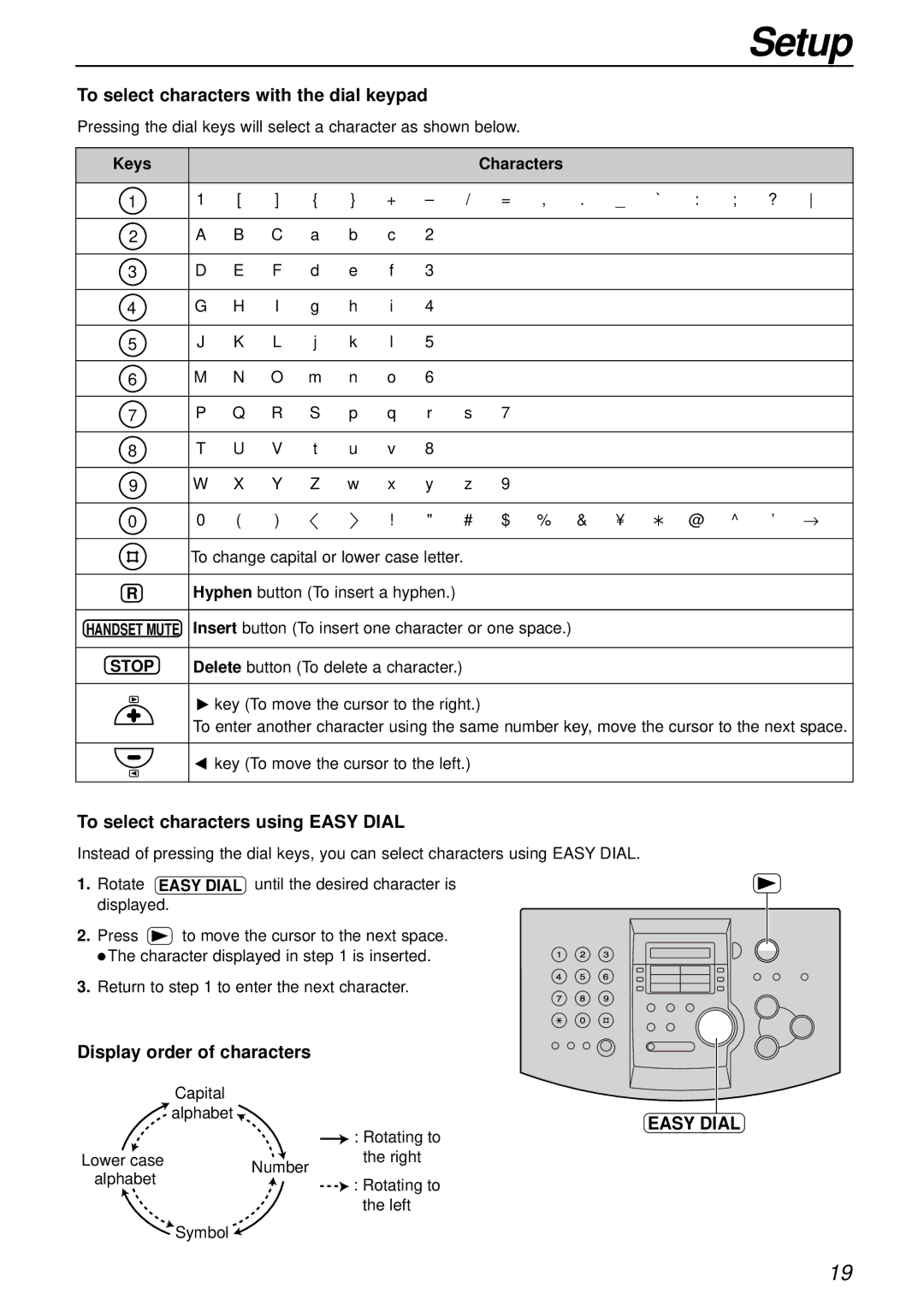 Panasonic KX-FL501E manual To select characters with the dial keypad, To select characters using Easy Dial 