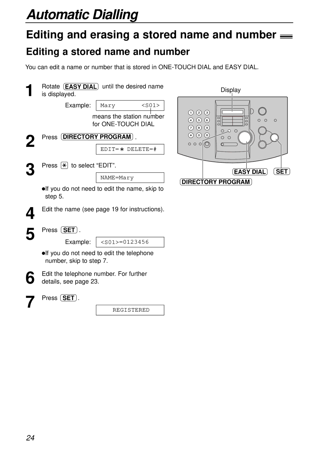 Panasonic KX-FL501E manual Editing and erasing a stored name and number, Editing a stored name and number 