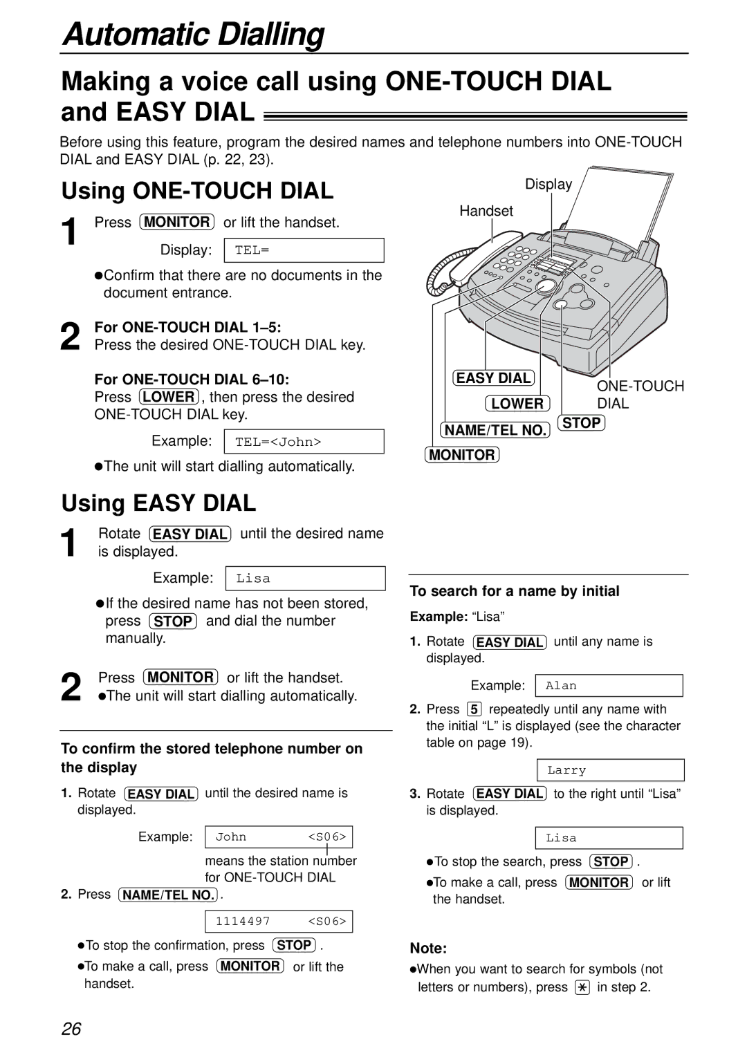 Panasonic KX-FL501E manual Making a voice call using ONE-TOUCH Dial and Easy Dial, Using ONE-TOUCH Dial, Using Easy Dial 