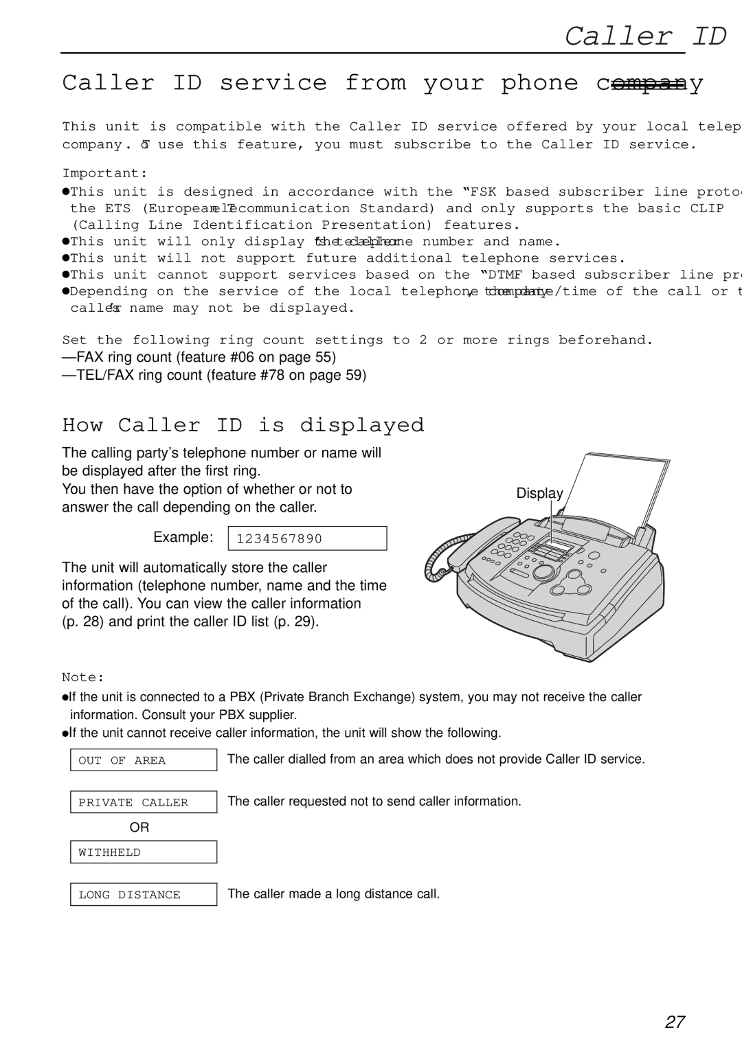 Panasonic KX-FL501E manual Caller ID service from your phone company, How Caller ID is displayed 