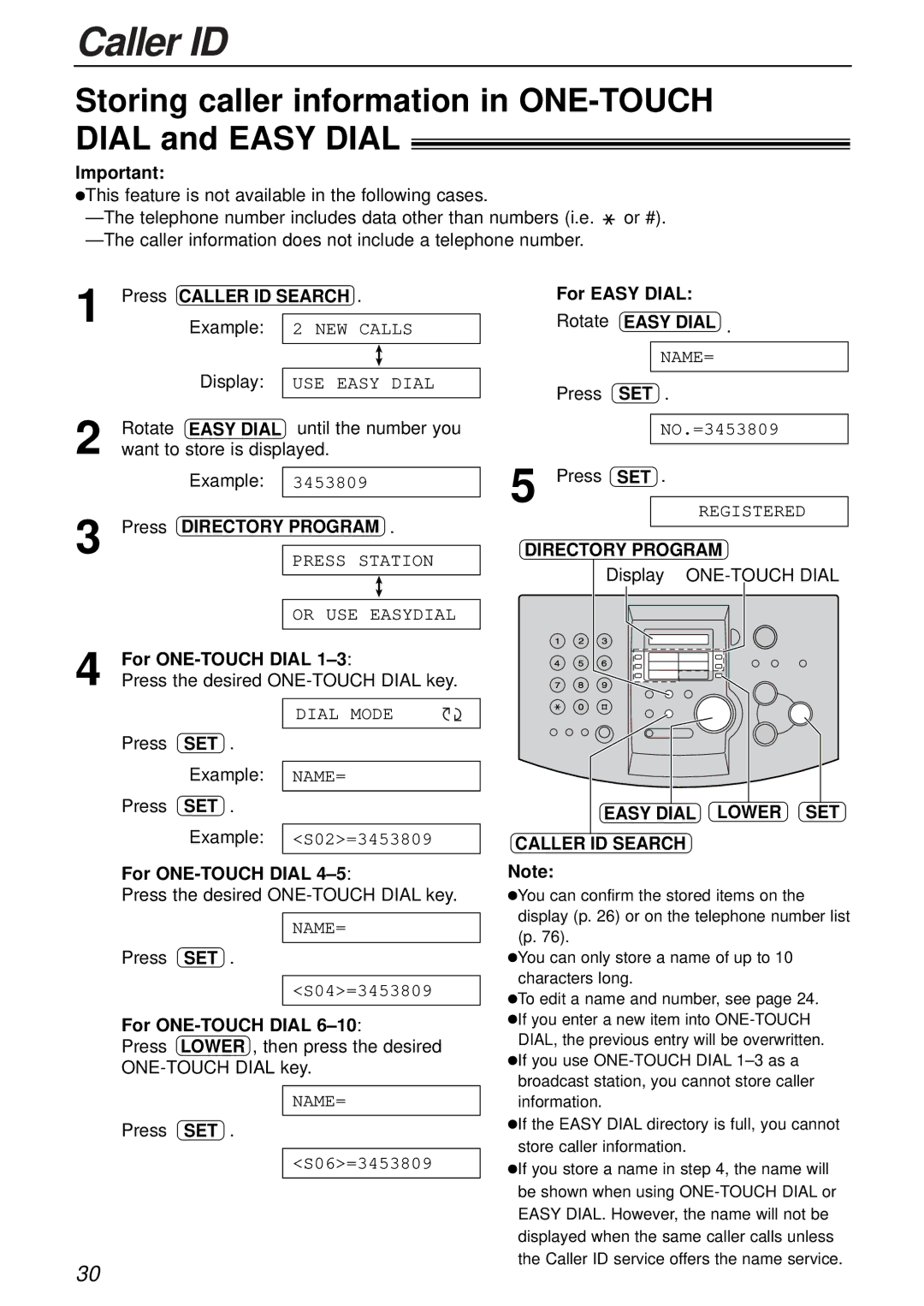 Panasonic KX-FL501E manual Storing caller information in ONE-TOUCH Dial and Easy Dial, Press Caller ID Search 