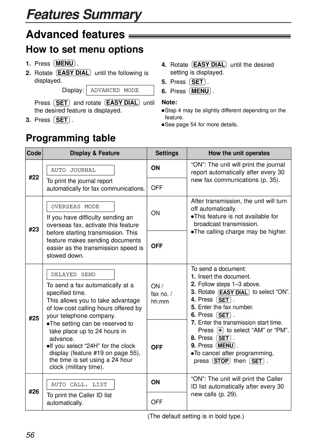 Panasonic KX-FL501E manual Advanced features, How to set menu options 