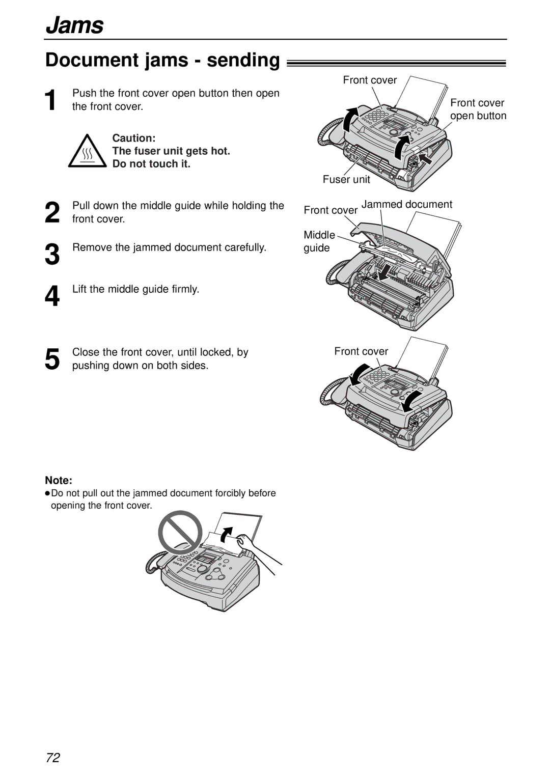 Panasonic KX-FL501E manual Document jams sending 